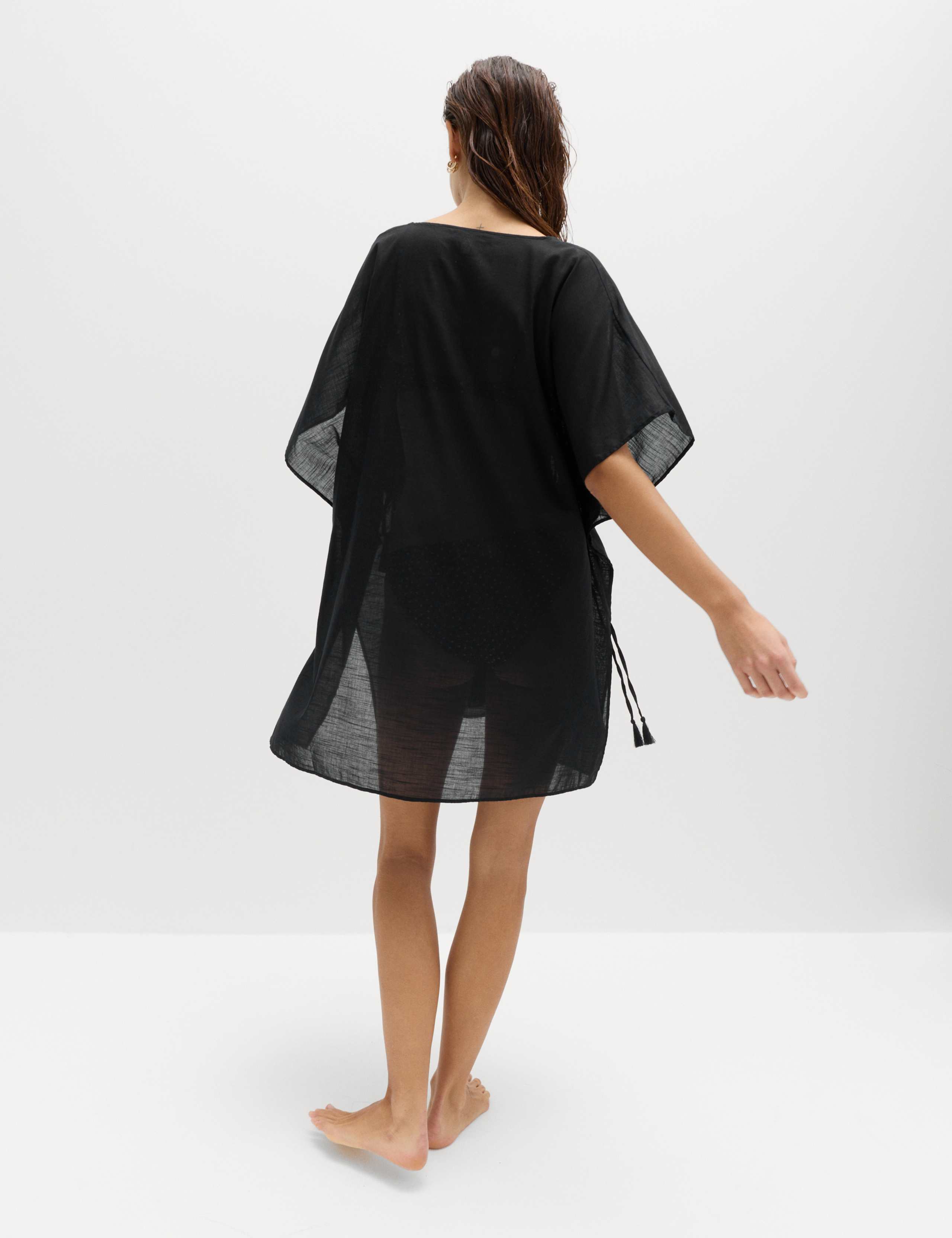 Pure Cotton Tie Detail Mini Kaftan Dress 5 of 5