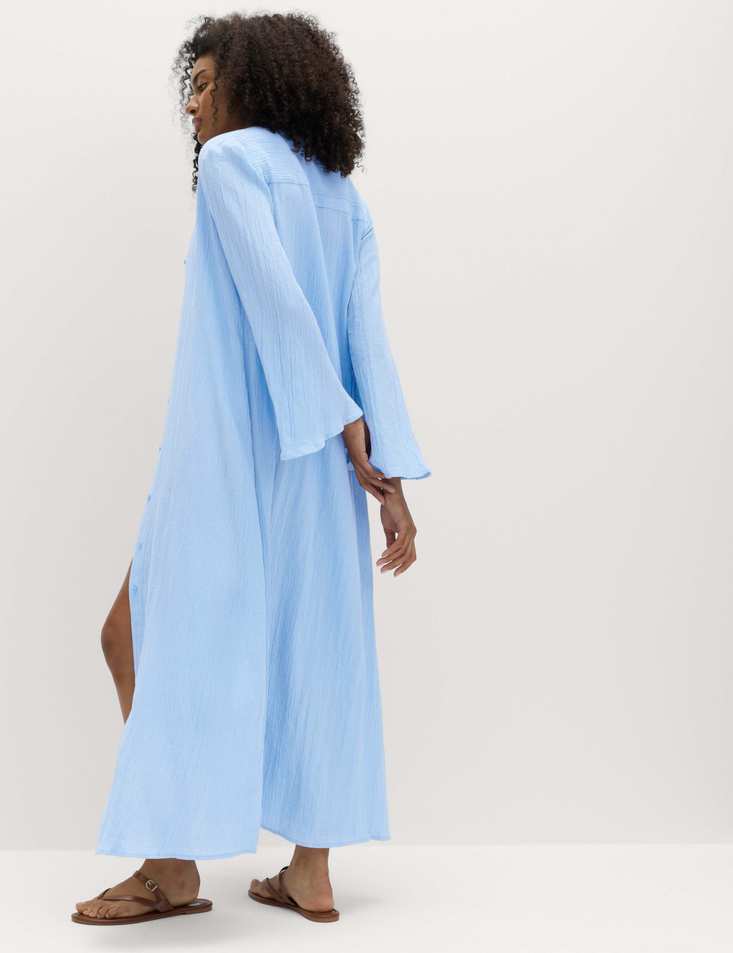 Cotton Rich Midi Shirt Dress with Linen 4 of 6