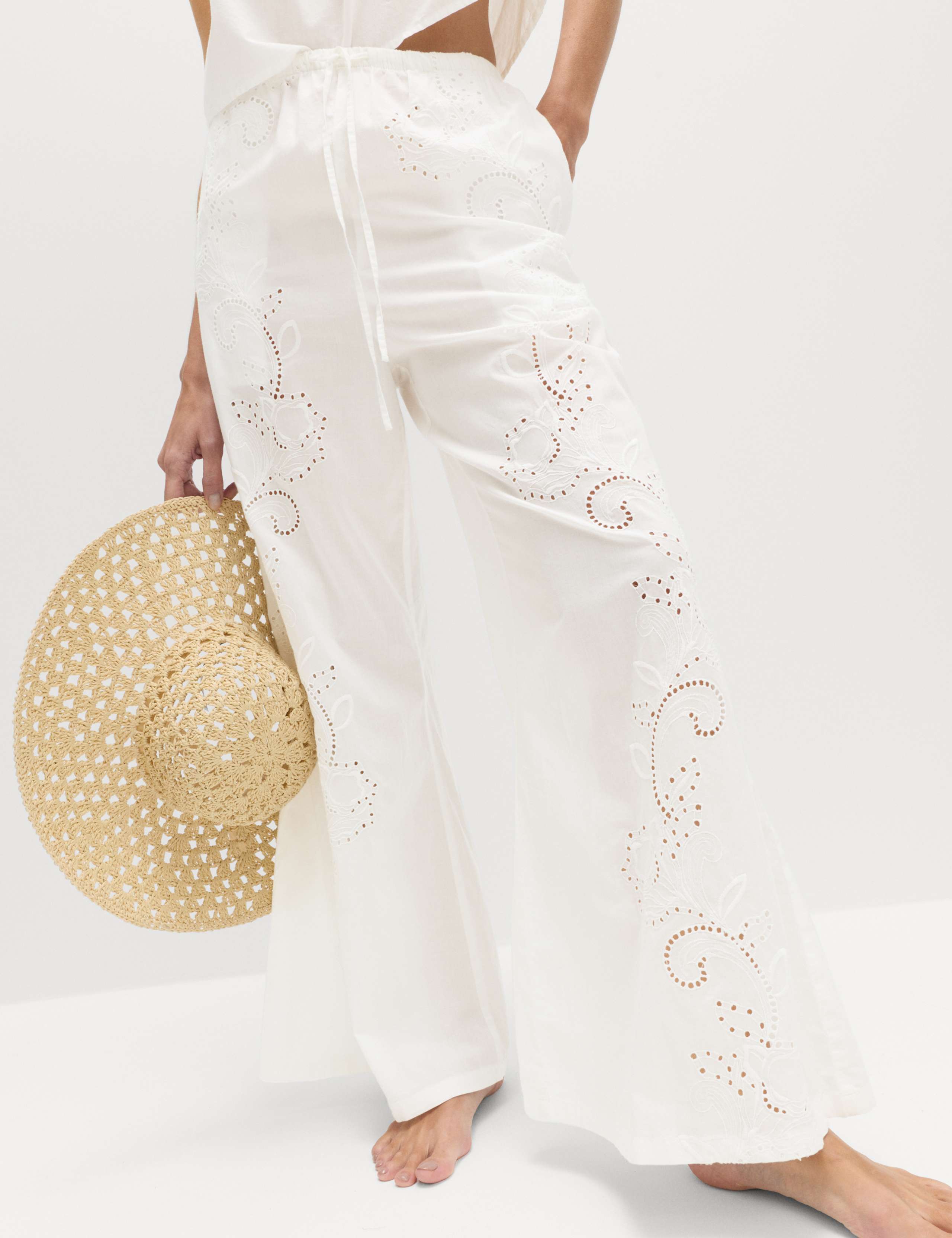 Pure Cotton Textured Broderie Beach Trousers 3 of 6