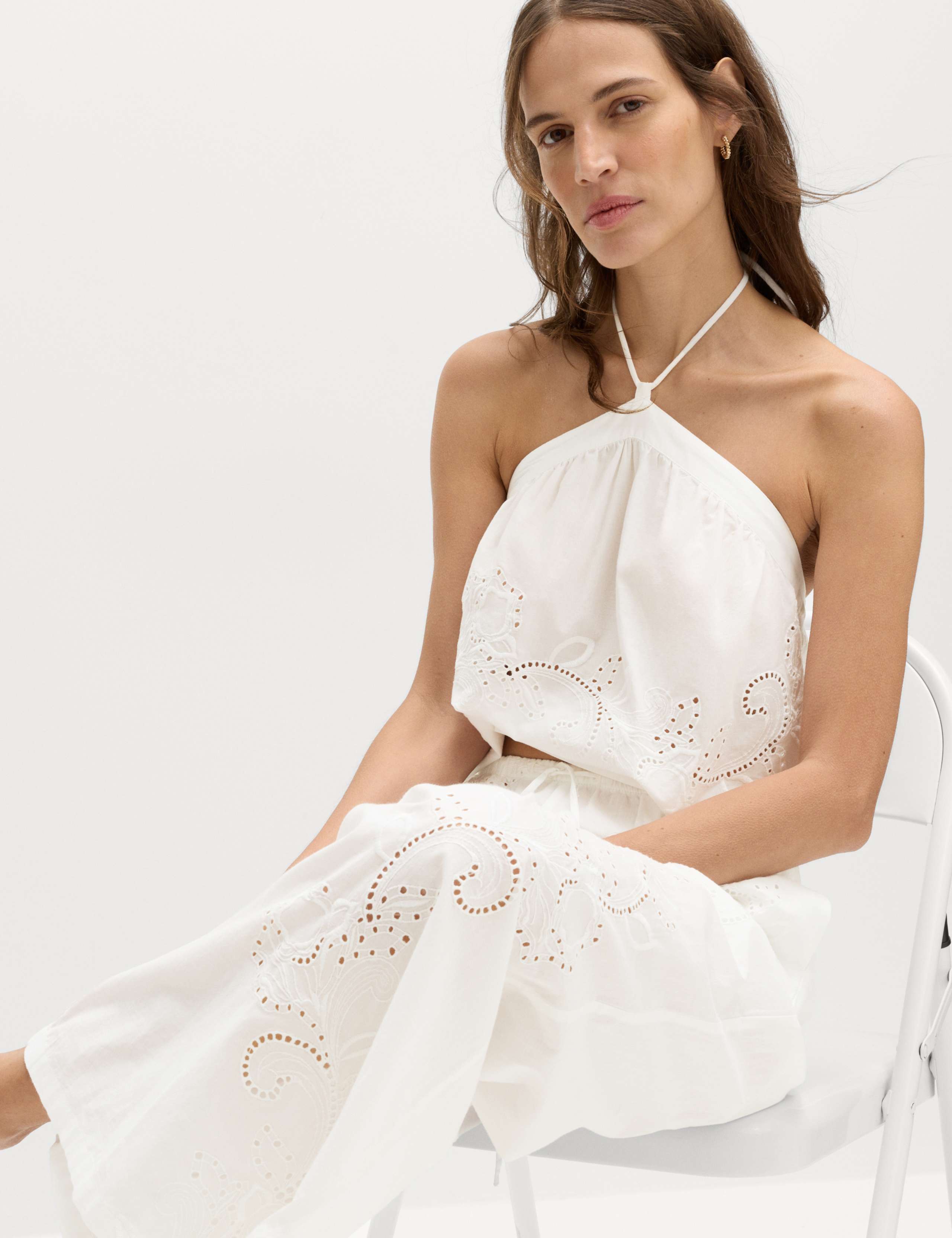 Pure Cotton Textured Broderie Beach Trousers 4 of 6