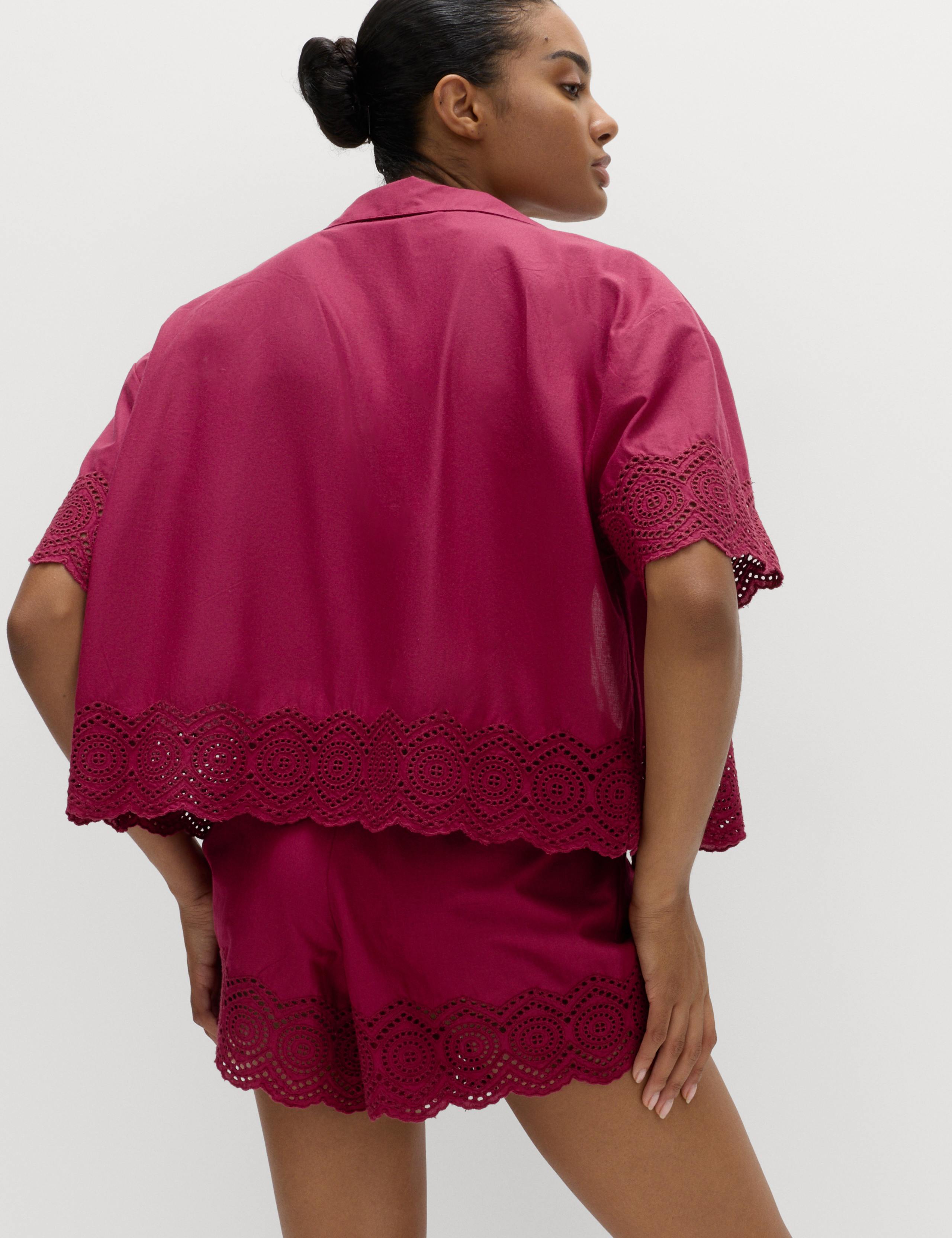 Pure Cotton Cutwork Detail Tie Front Beach Shirt 3 of 4