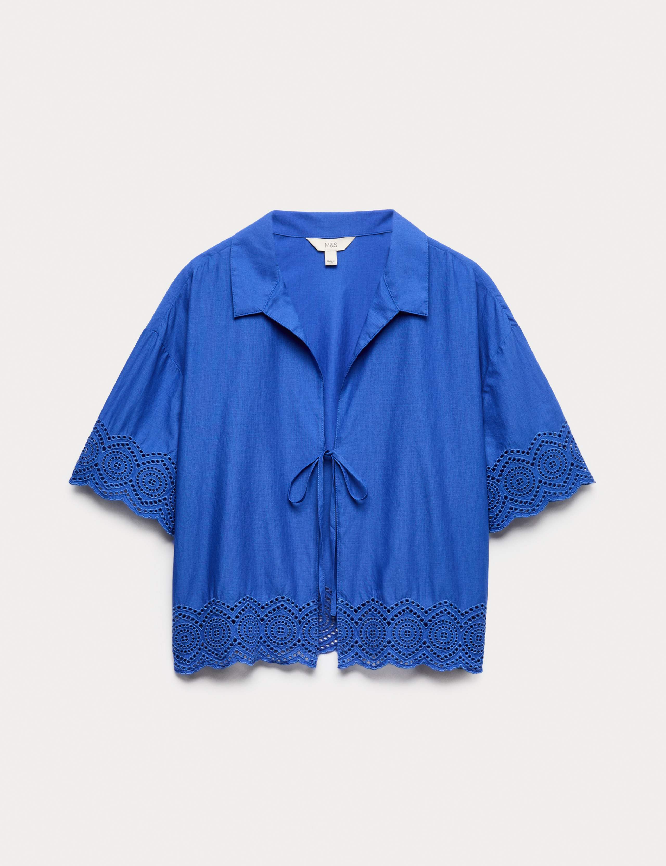 Pure Cotton Cutwork Detail Tie Front Beach Shirt 2 of 4