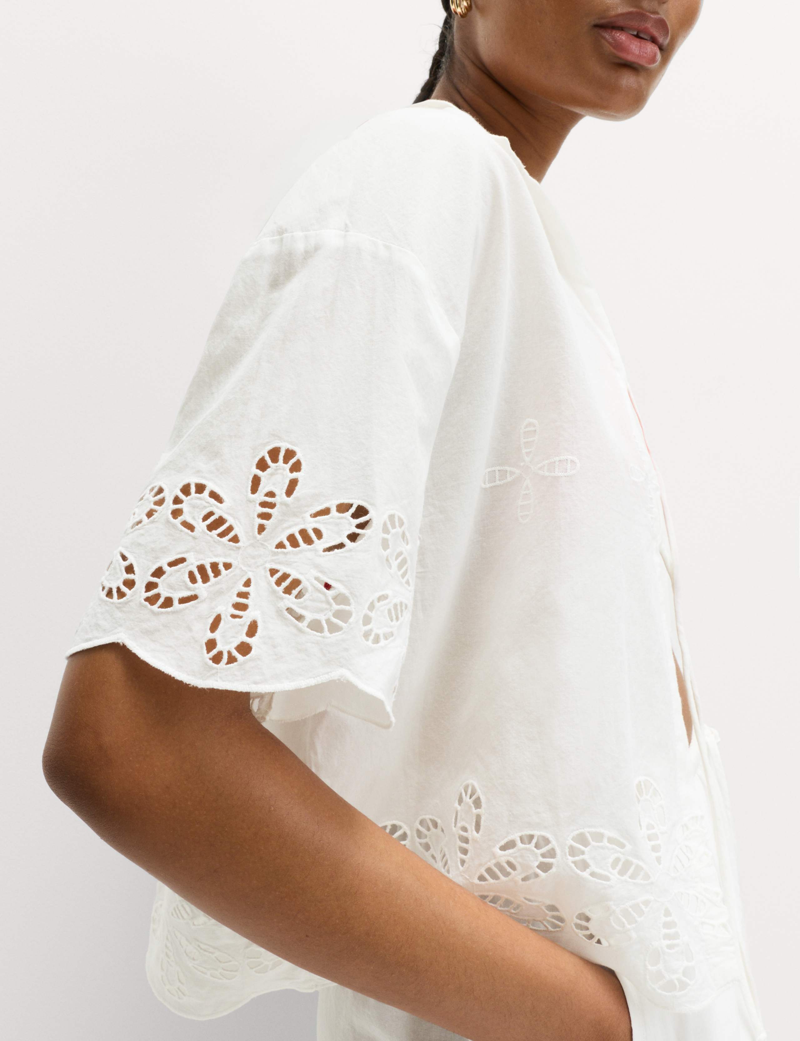 Pure Cotton Broderie Tie Front Beach Shirt 2 of 4