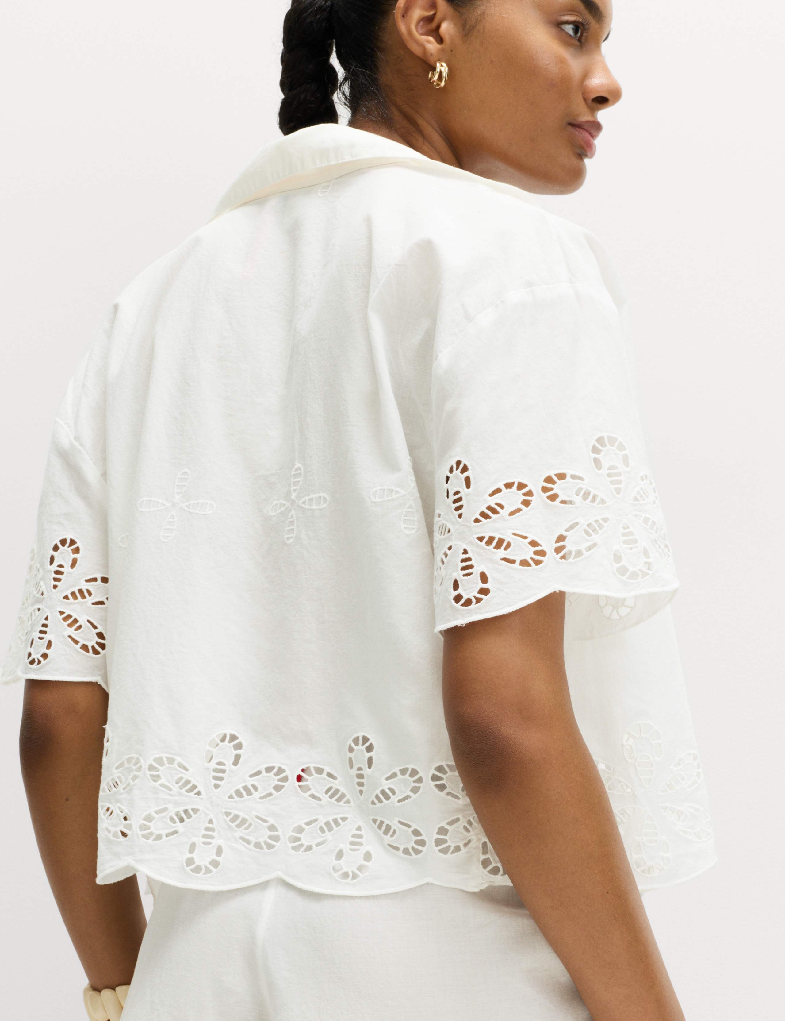 Pure Cotton Broderie Tie Front Beach Shirt 3 of 4