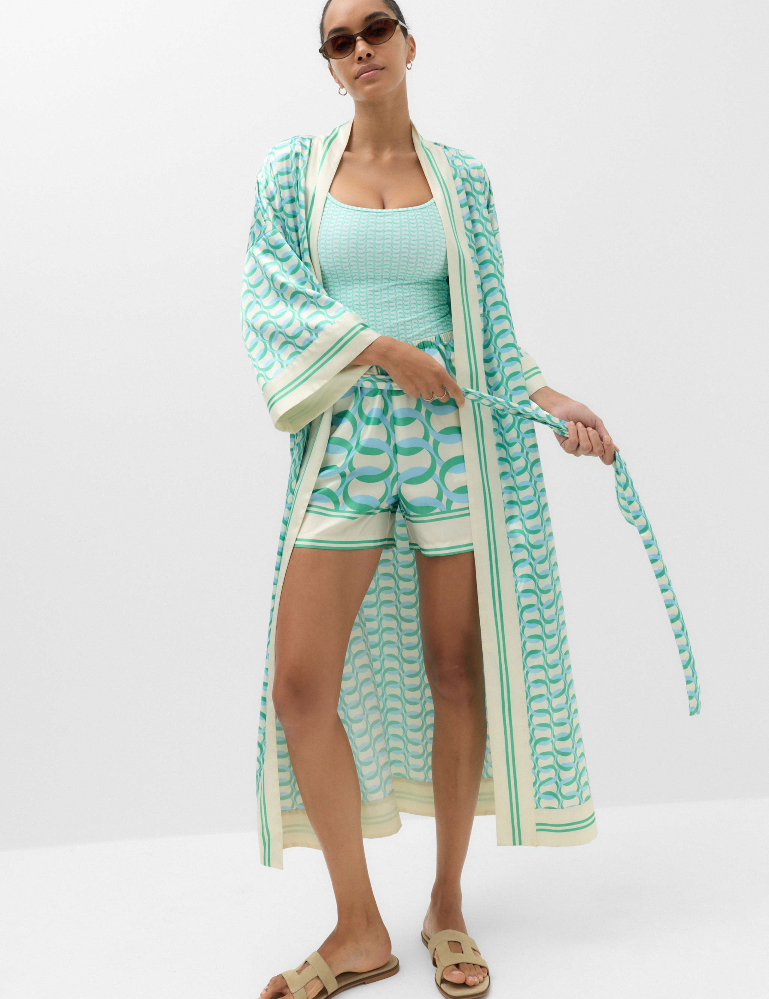 Satin Printed Maxi Kaftan Dress 1 of 7