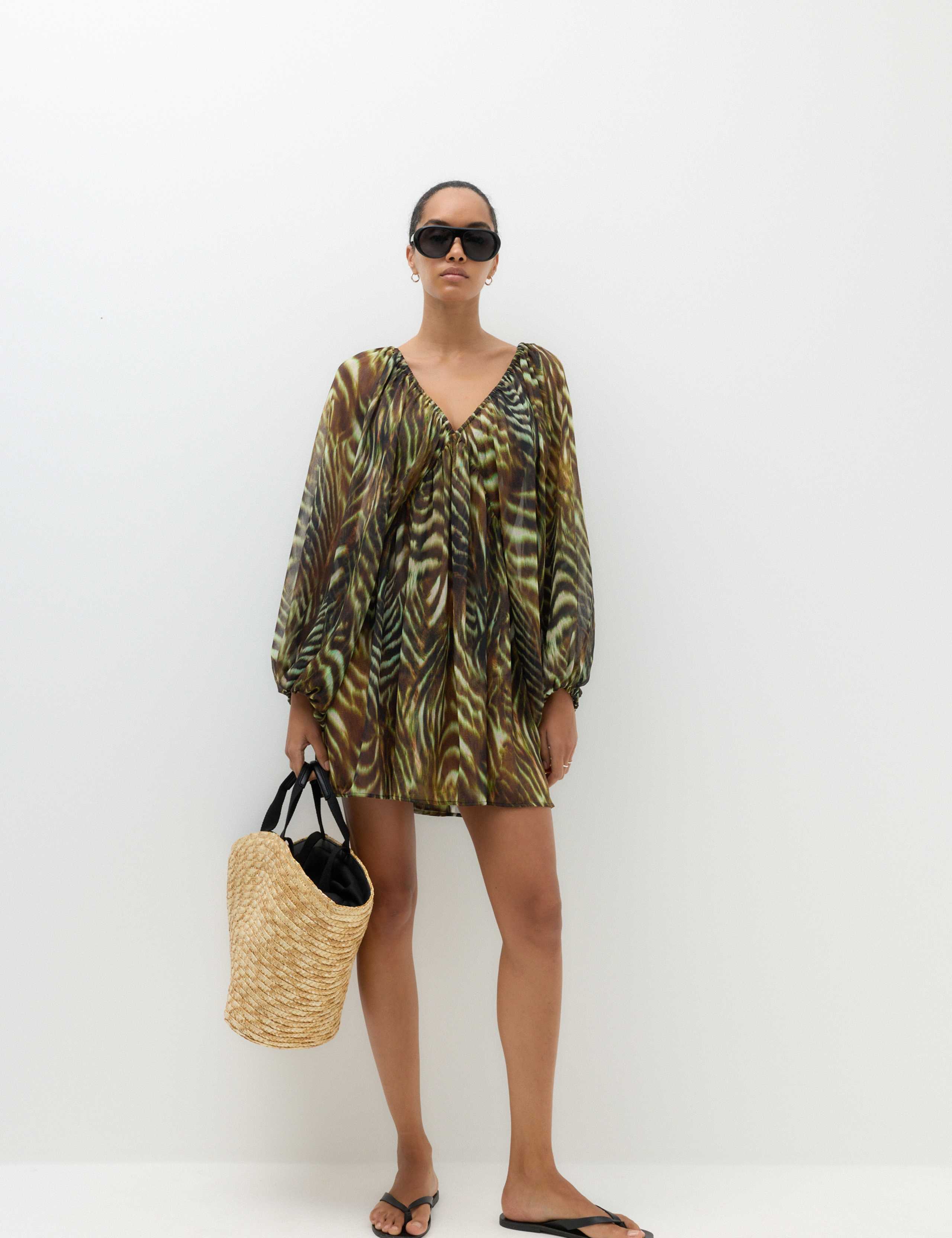 Animal Print Balloon Sleeve Mini Beach Dress 6 of 7