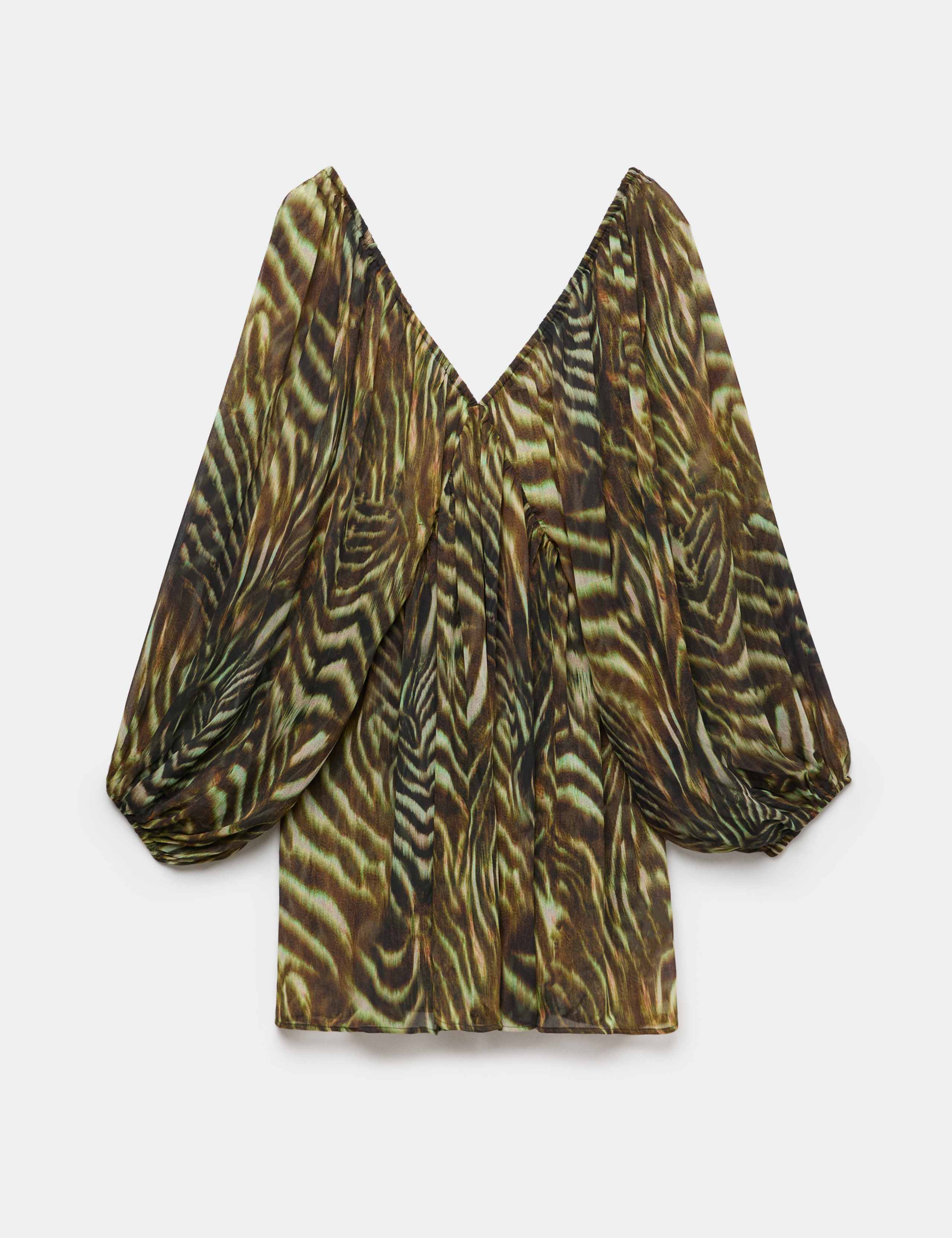 Animal Print Balloon Sleeve Mini Beach Dress 2 of 7