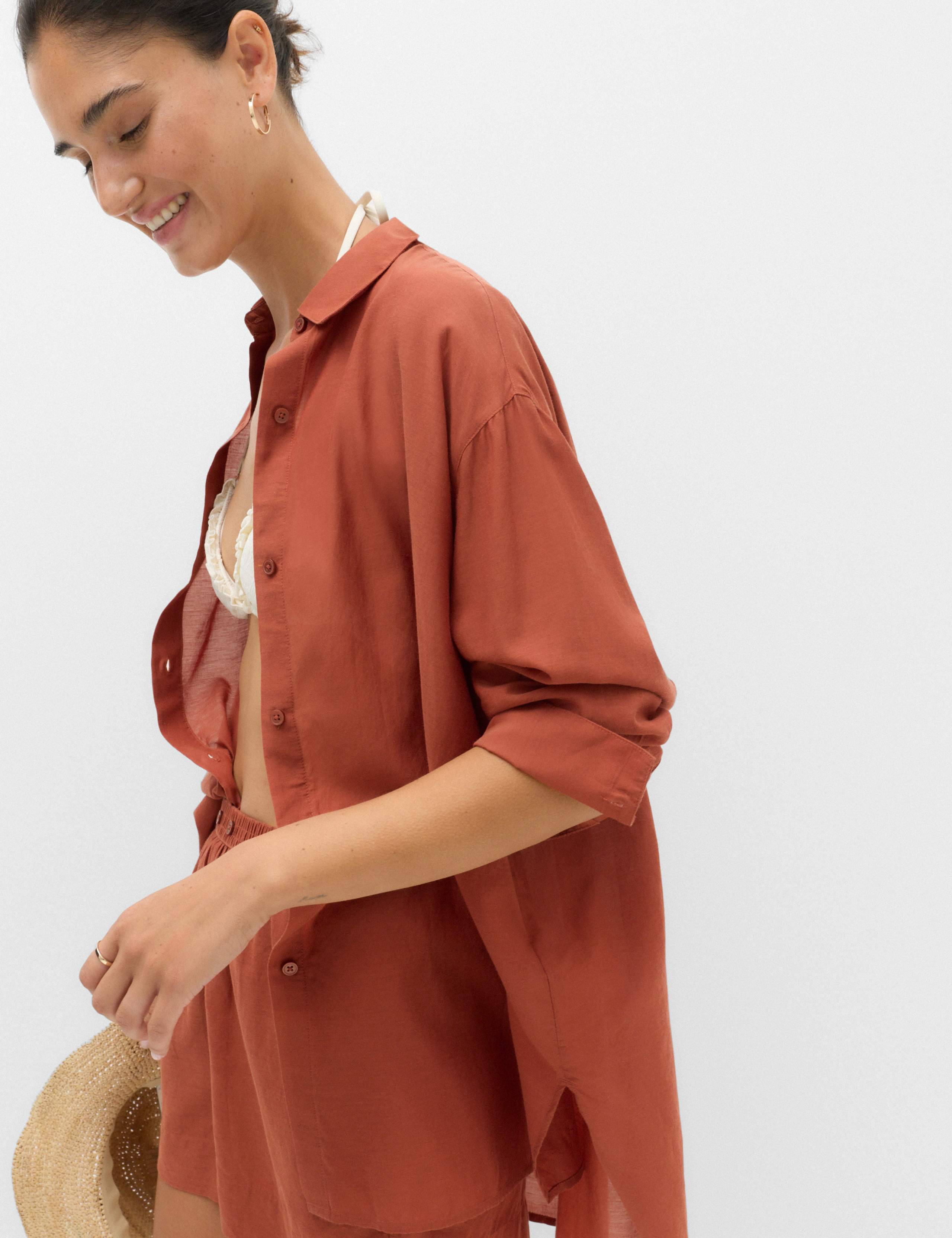 Cotton Rich Collared Beach Cover Up Shirt 3 of 7
