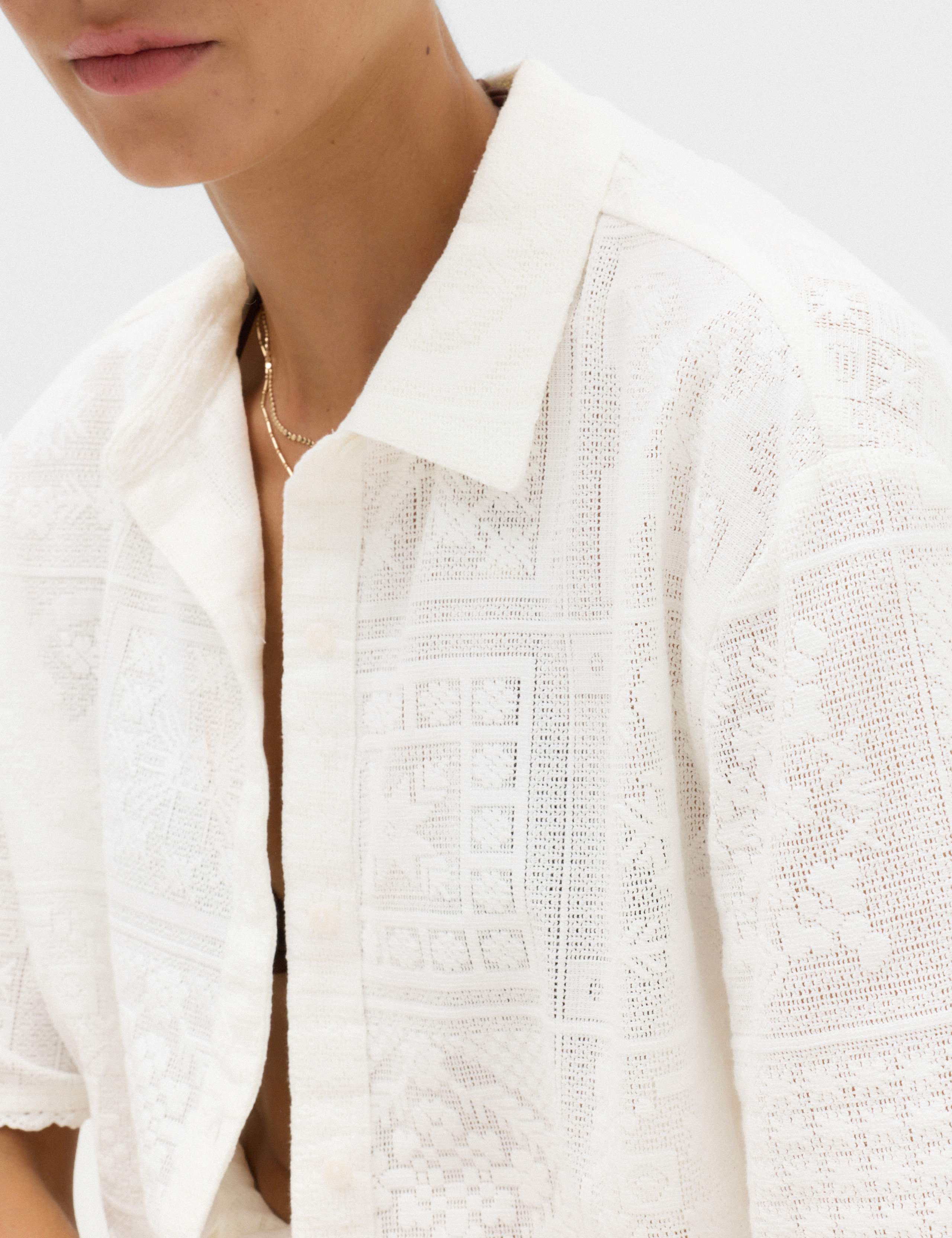 Cotton Rich Textured Collared Beach Cover Up Shirt 4 of 6