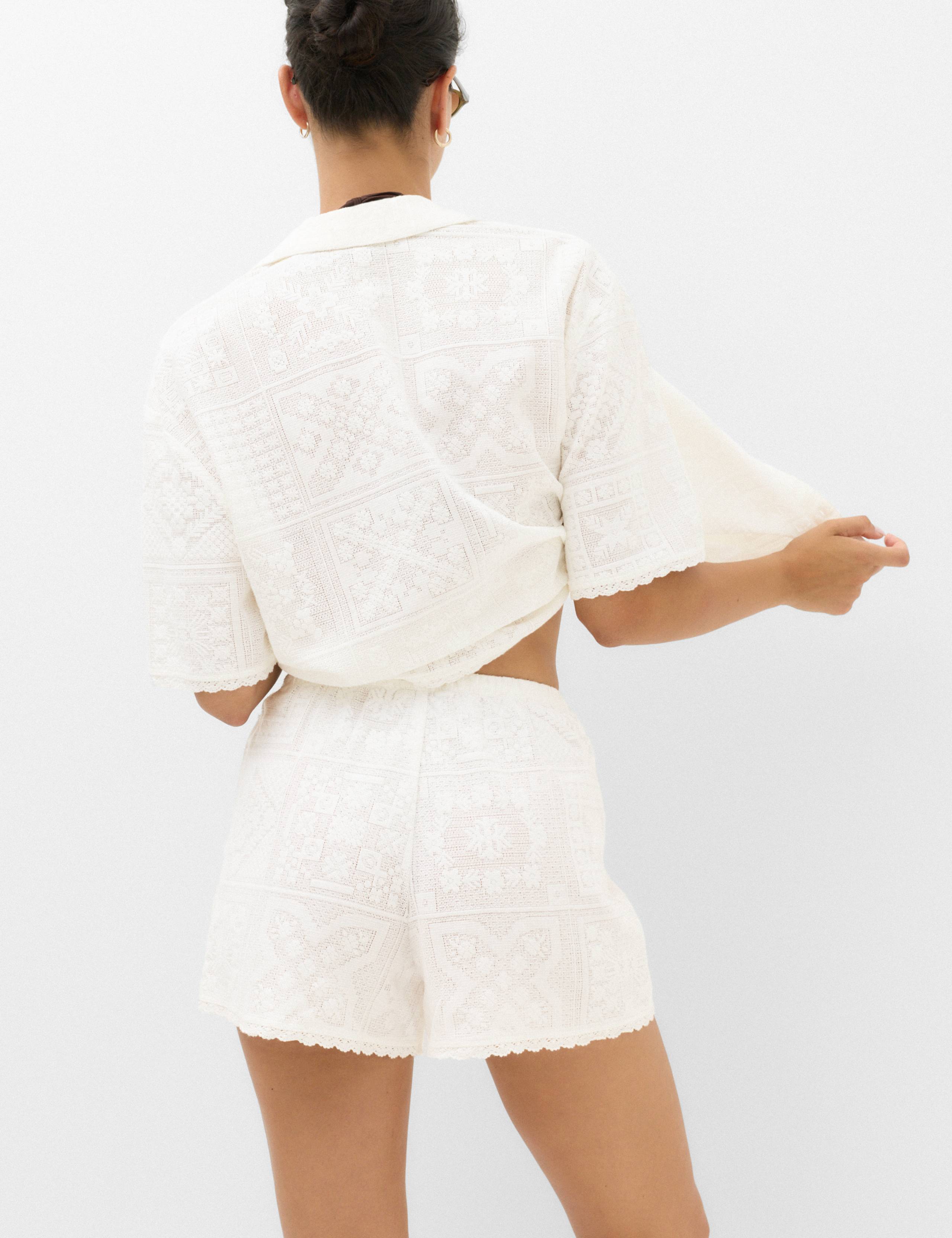 Cotton Rich Textured High Waisted Beach Shorts 3 of 6