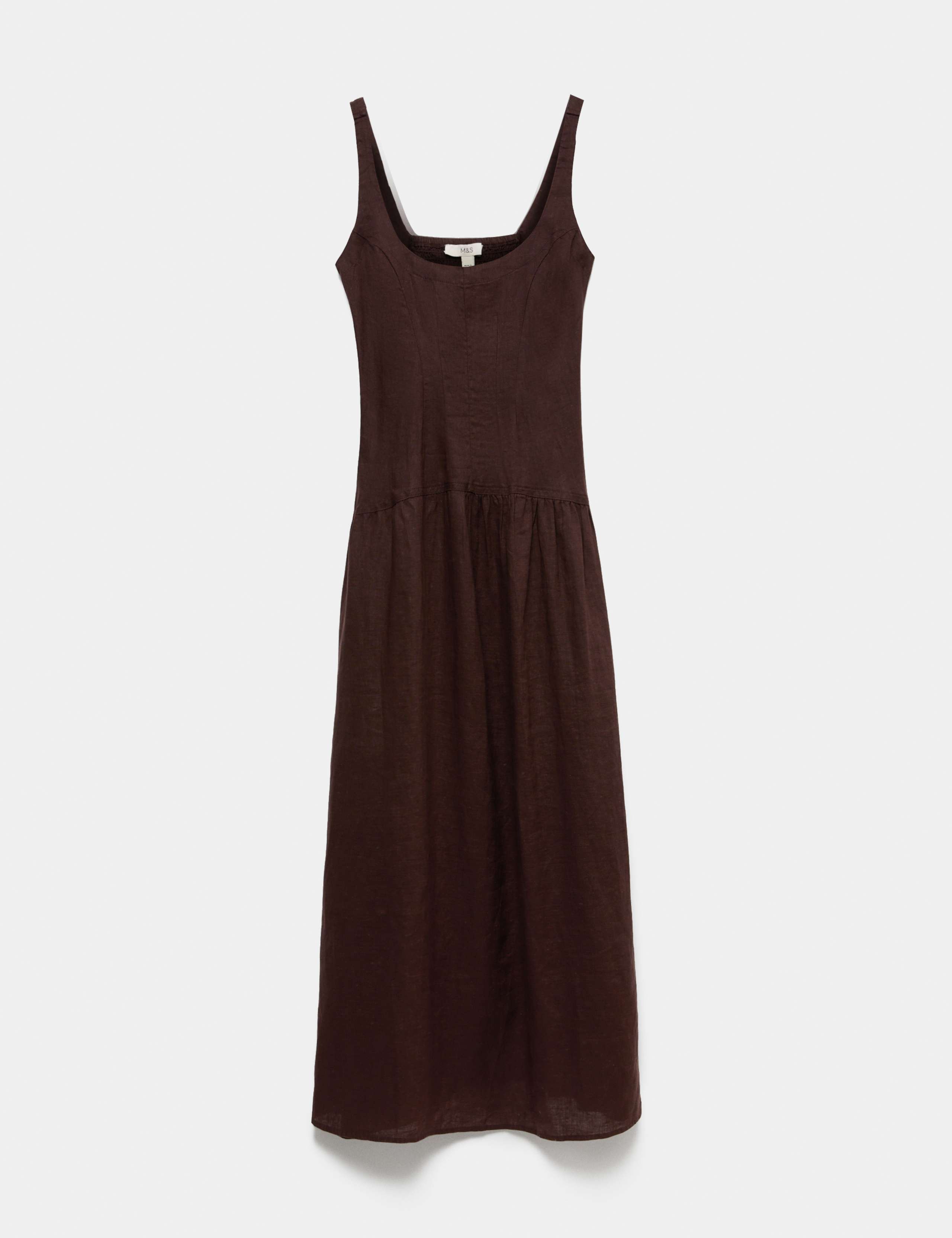 Pure Linen Scoop Neck Waisted Midaxi Dress 2 of 6