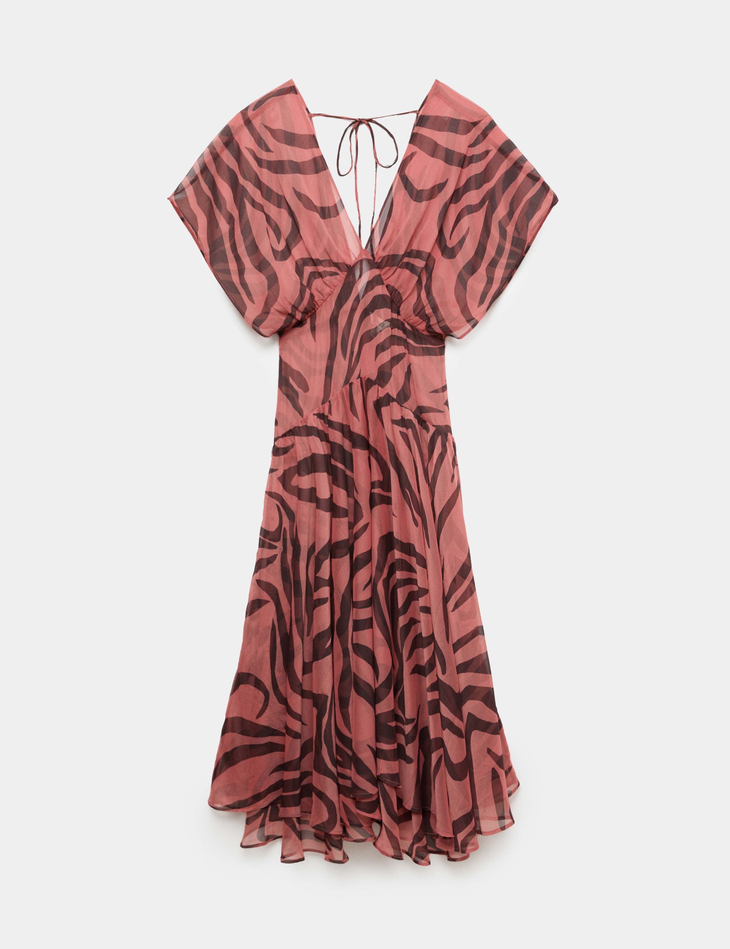 Sheer Animal Print V Neck Midi Beach Dress 1 of 1