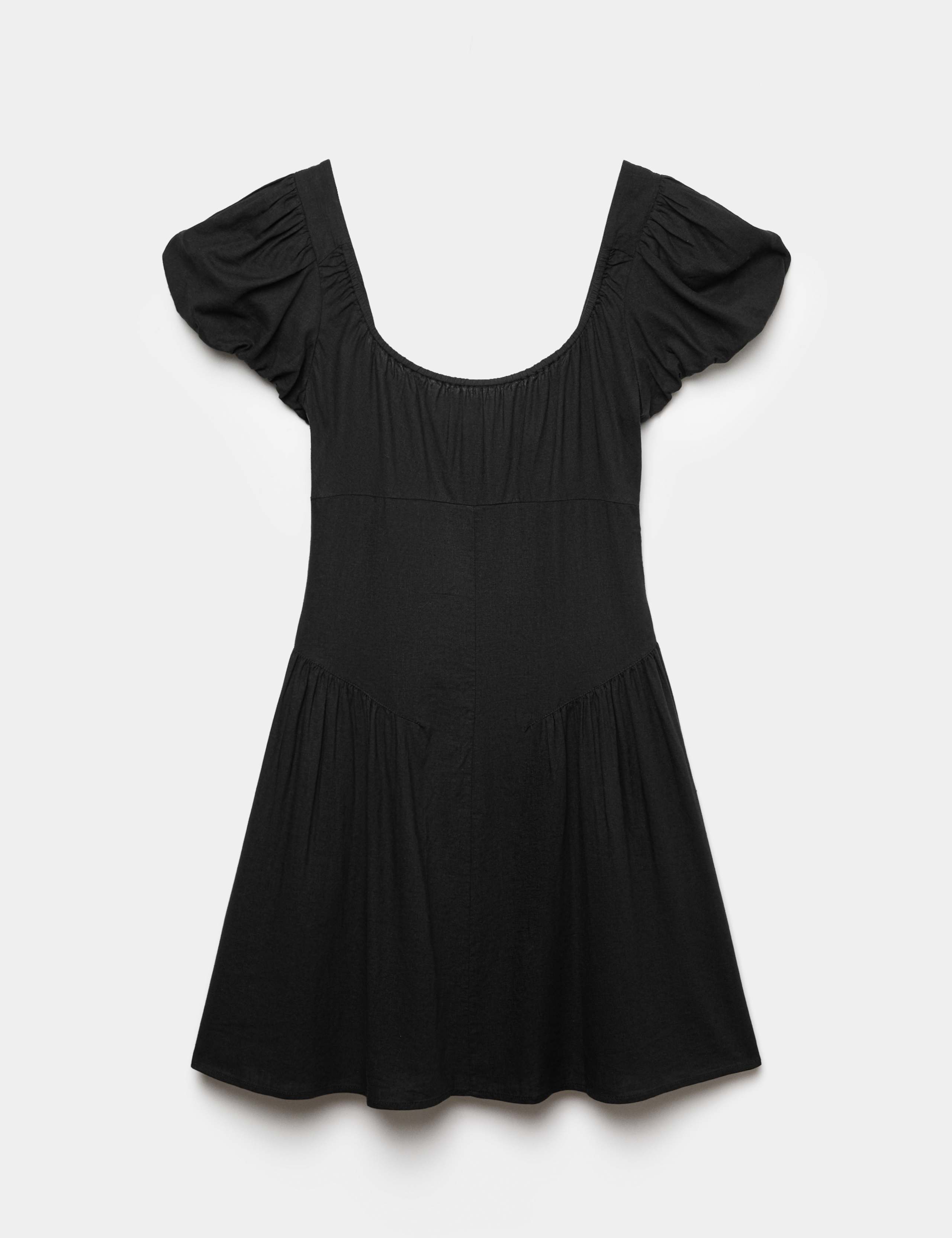 Linen Blend Square Neck Puff Sleeve Mini Dress 2 of 6