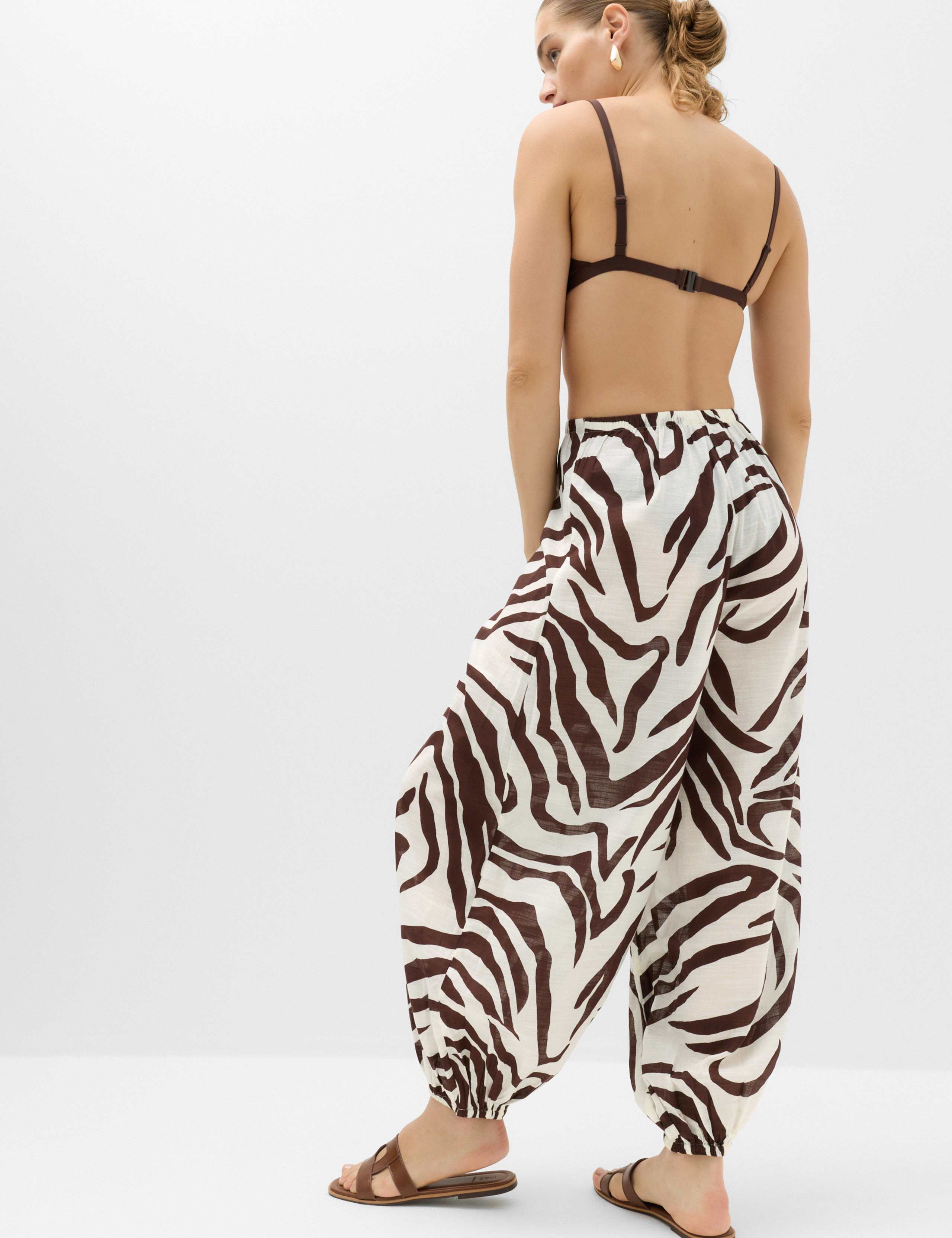 Pure Cotton Animal Print High Waisted Parachute Trousers 4 of 6