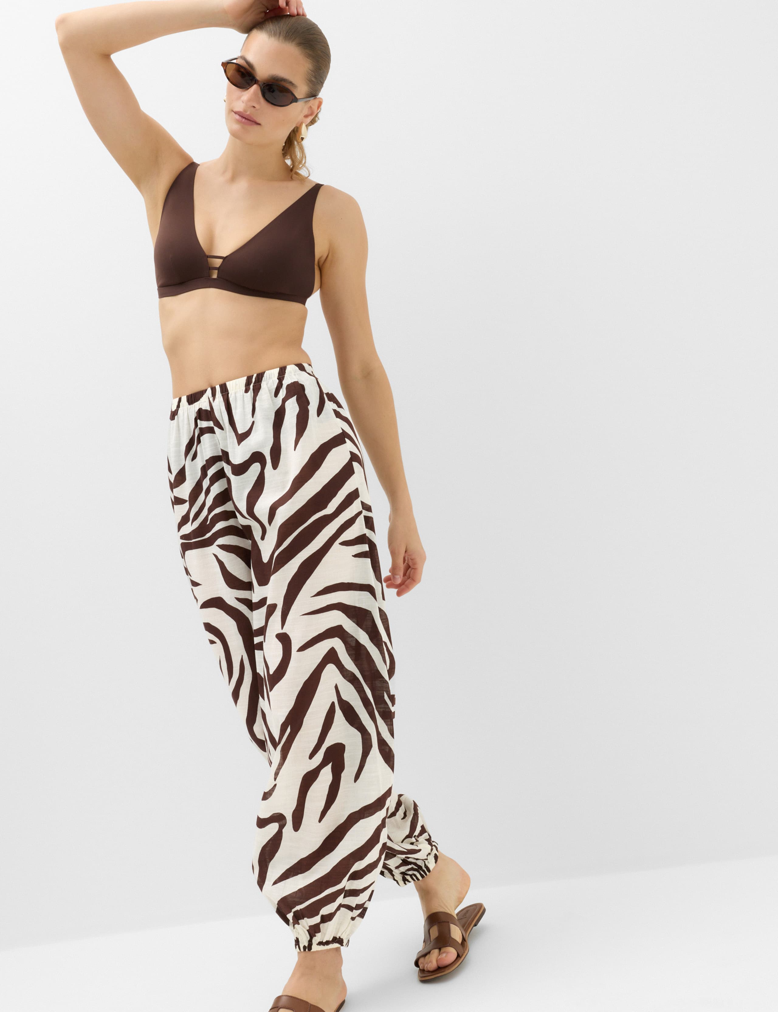Pure Cotton Animal Print High Waisted Parachute Trousers 6 of 6