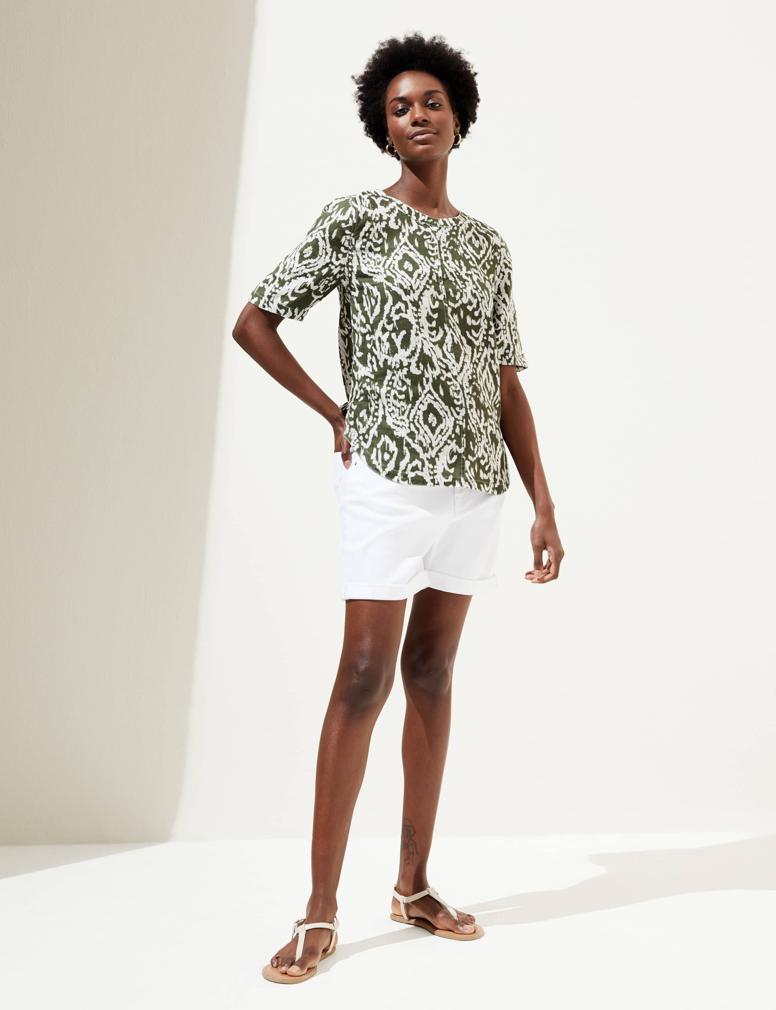 Pure Linen Printed Round Neck T-Shirt 3 of 5