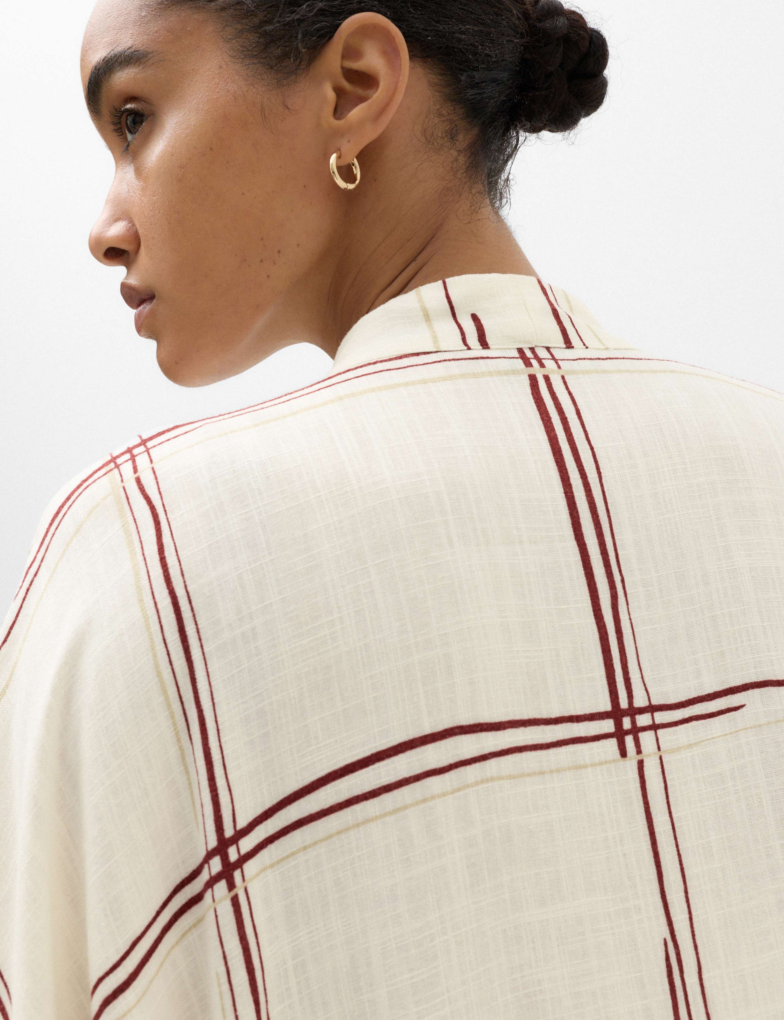 Checked Midi Kaftan Beach Dress with Linen 5 of 5