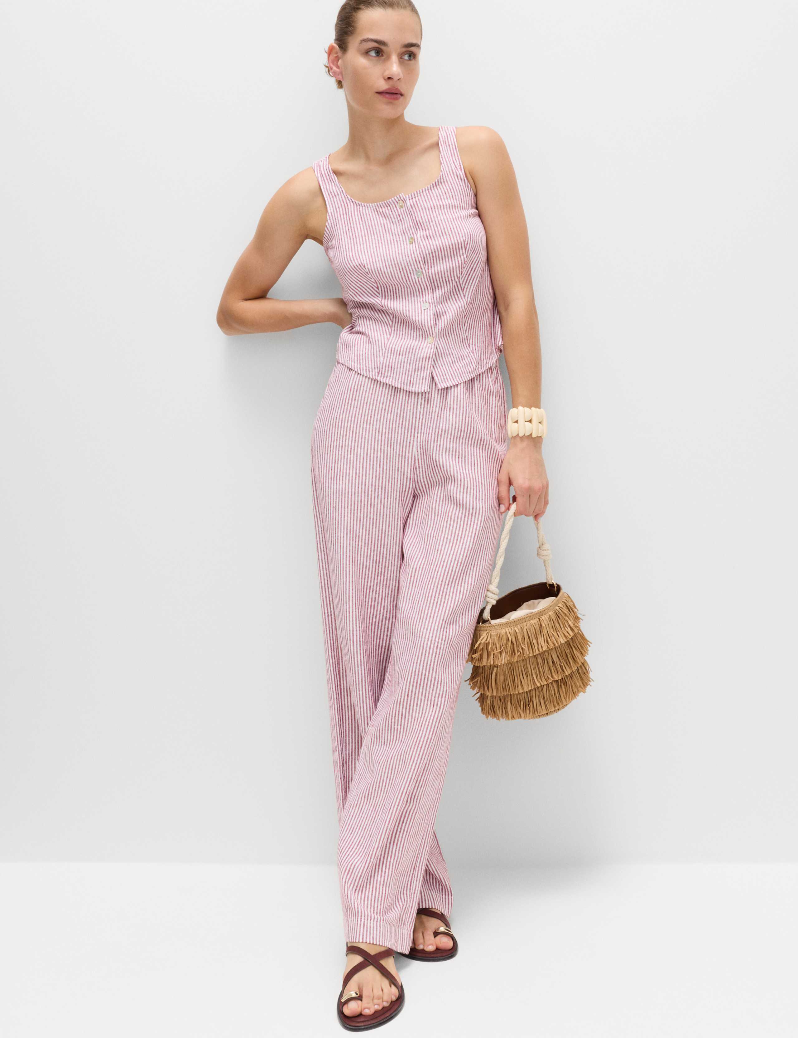 Linen Rich Striped Button Through Top 4 of 5