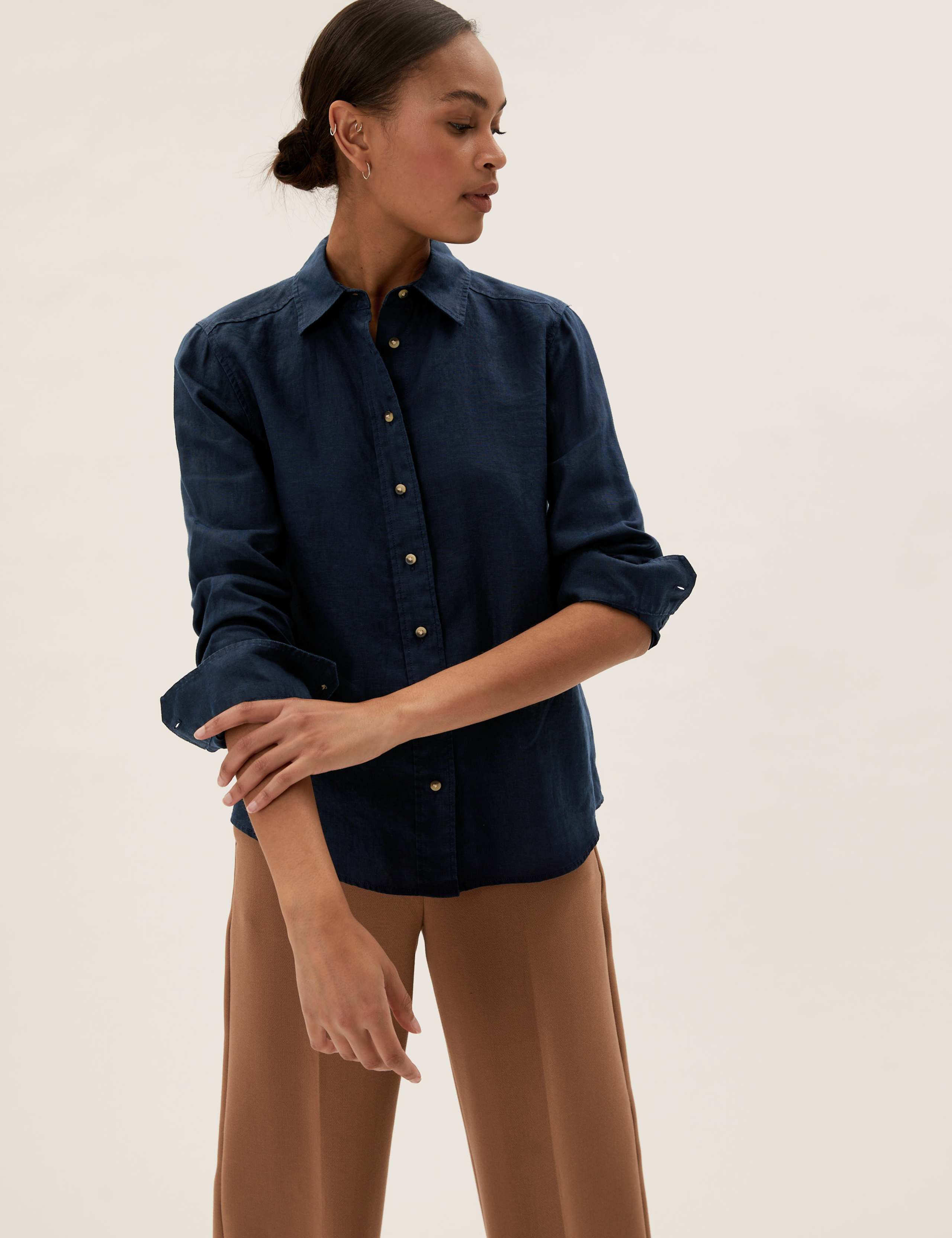 Pure Linen Collared Long Sleeve Shirt 1 of 4