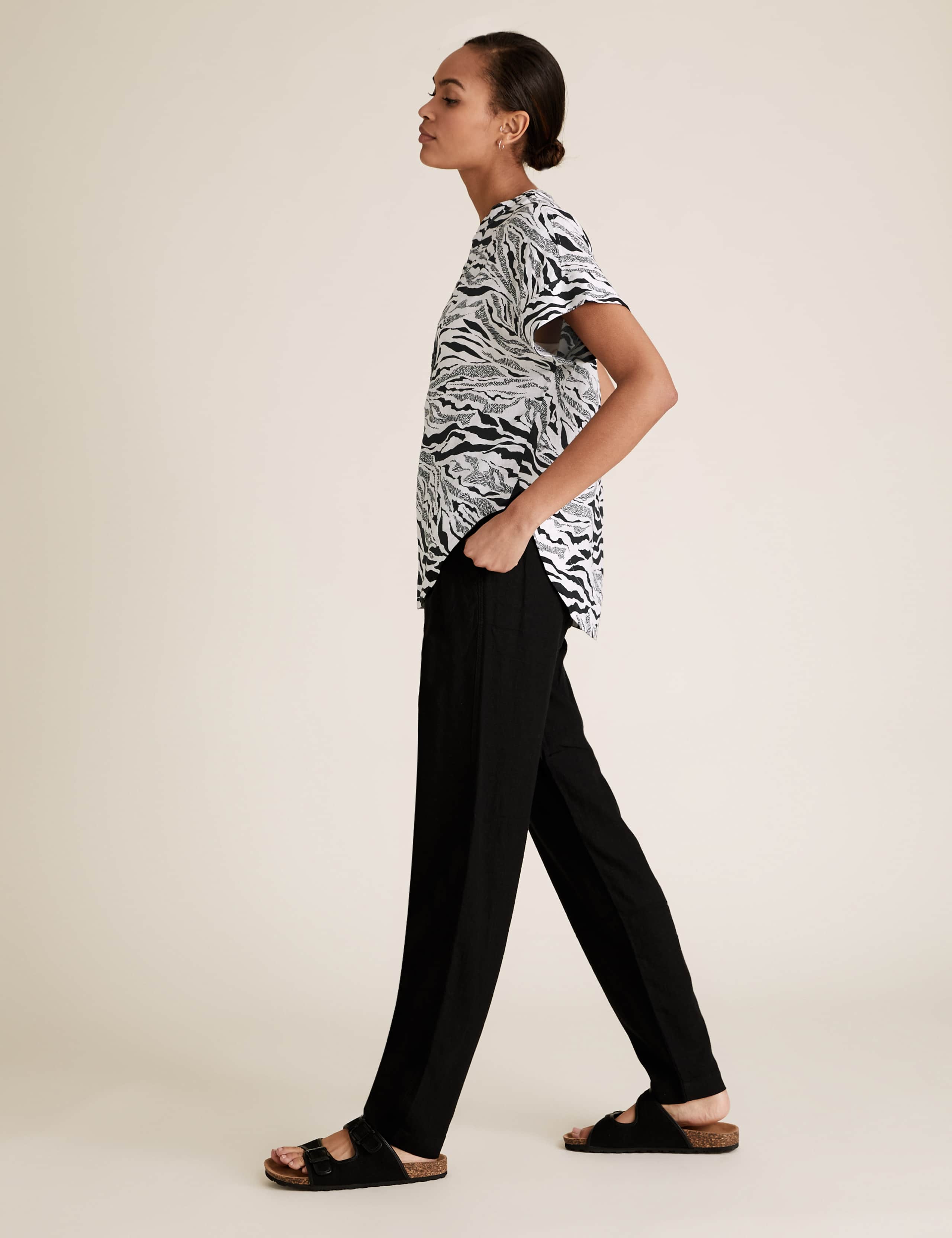 Pure Linen Zebra Print Short Sleeve Blouse 5 of 5