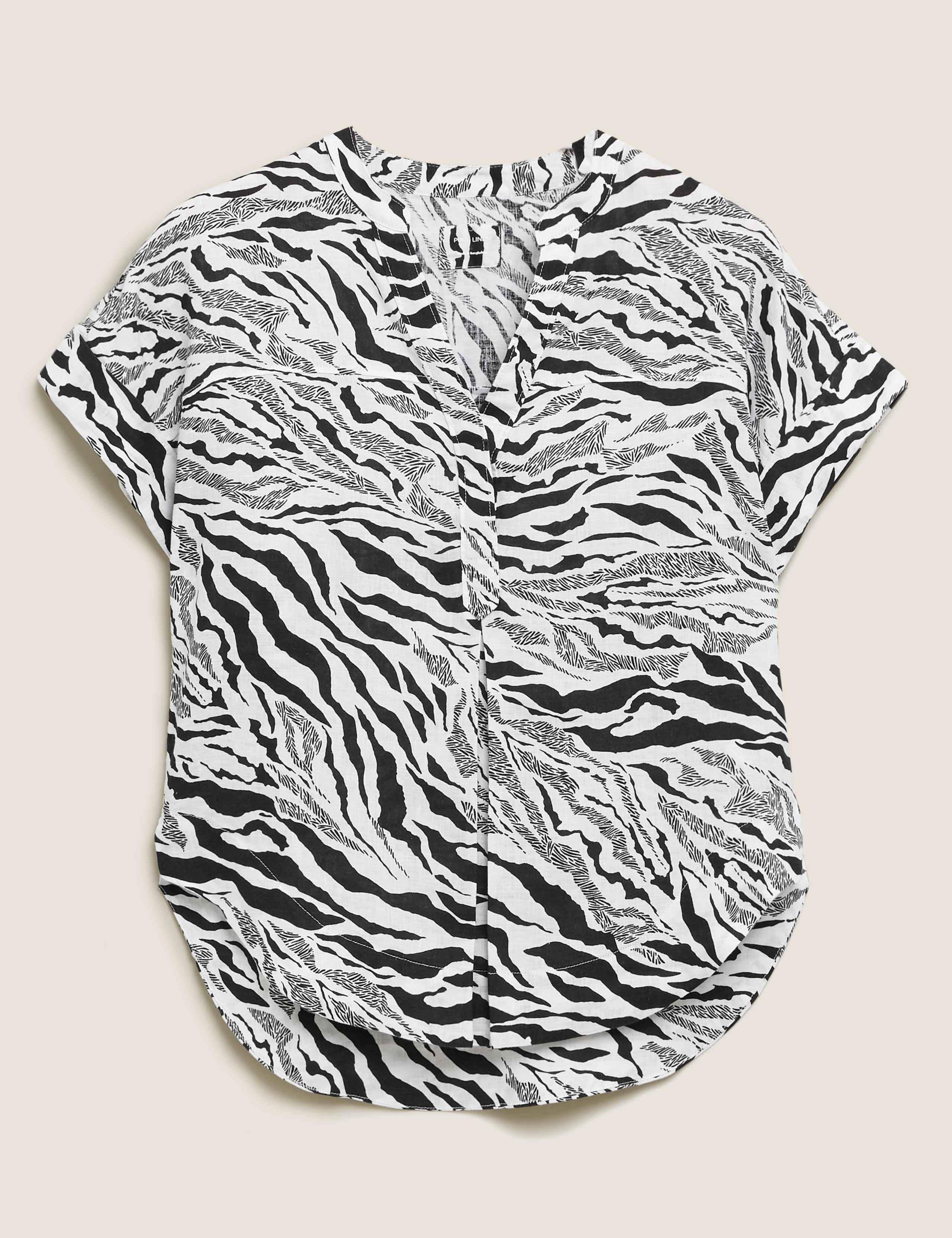 Pure Linen Zebra Print Short Sleeve Blouse 2 of 5
