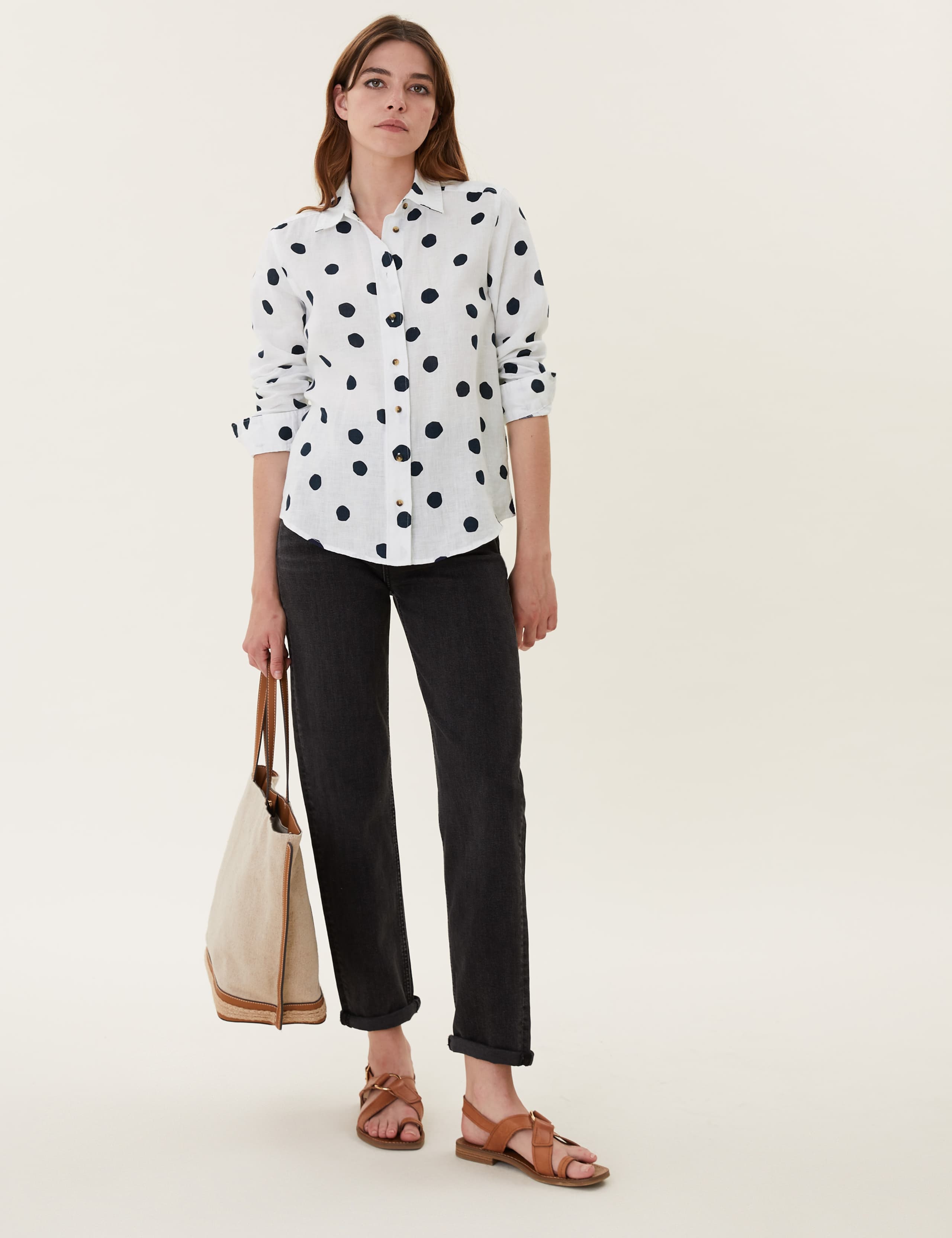 Pure Linen Polka Dot Long Sleeve Shirt 1 of 5