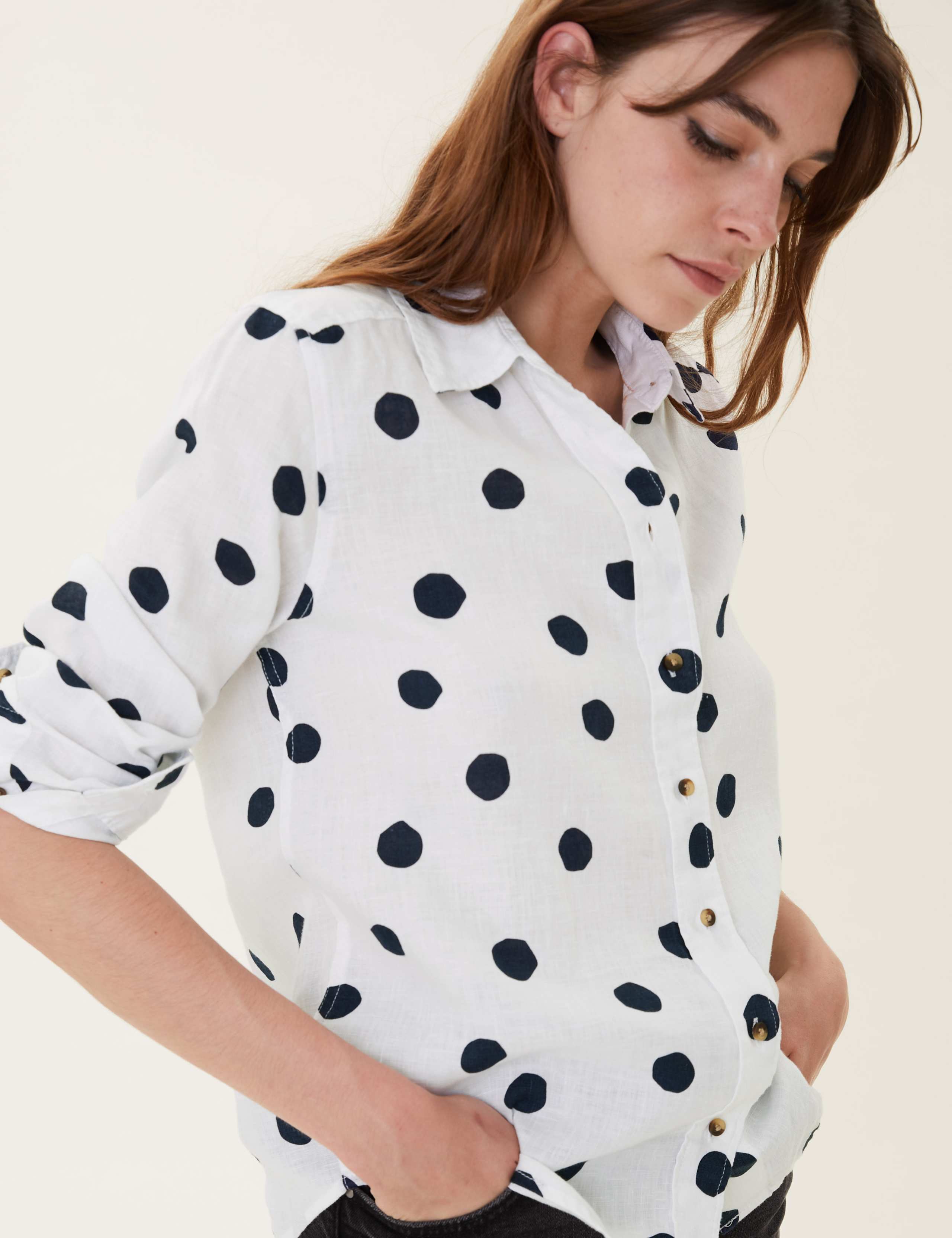 Pure Linen Polka Dot Long Sleeve Shirt 3 of 5
