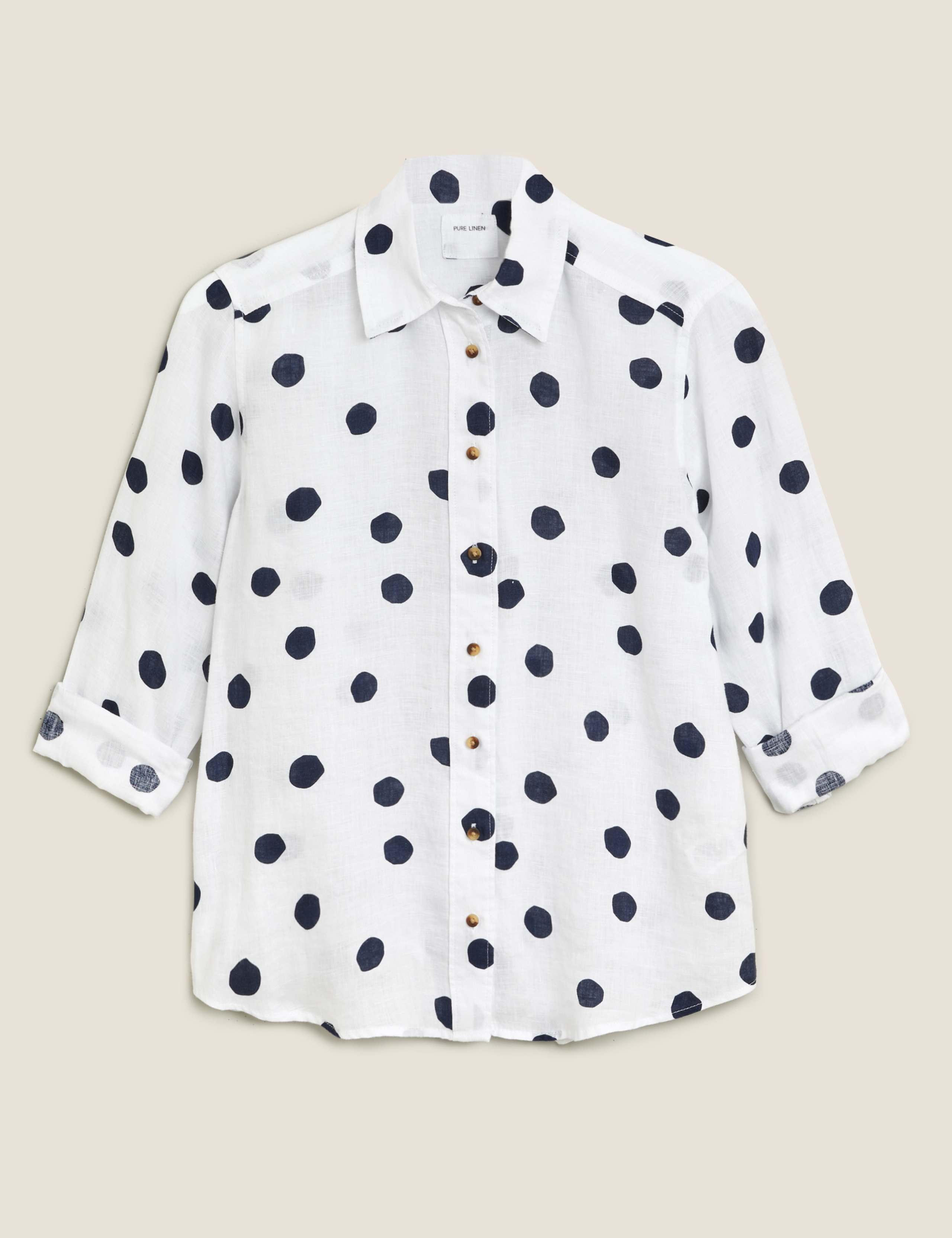 Pure Linen Polka Dot Long Sleeve Shirt 2 of 5