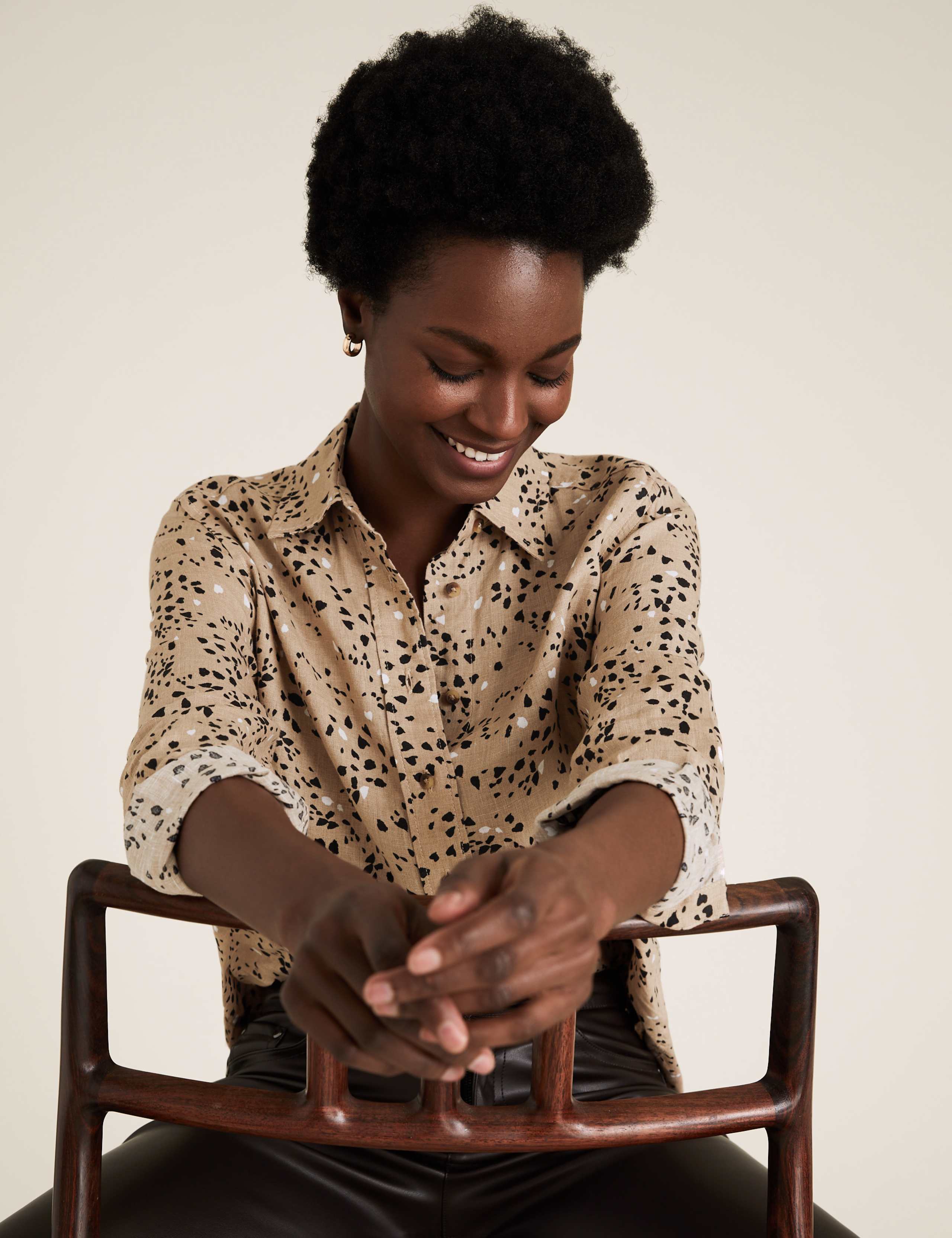 Pure Linen Animal Print Long Sleeve Shirt 1 of 4