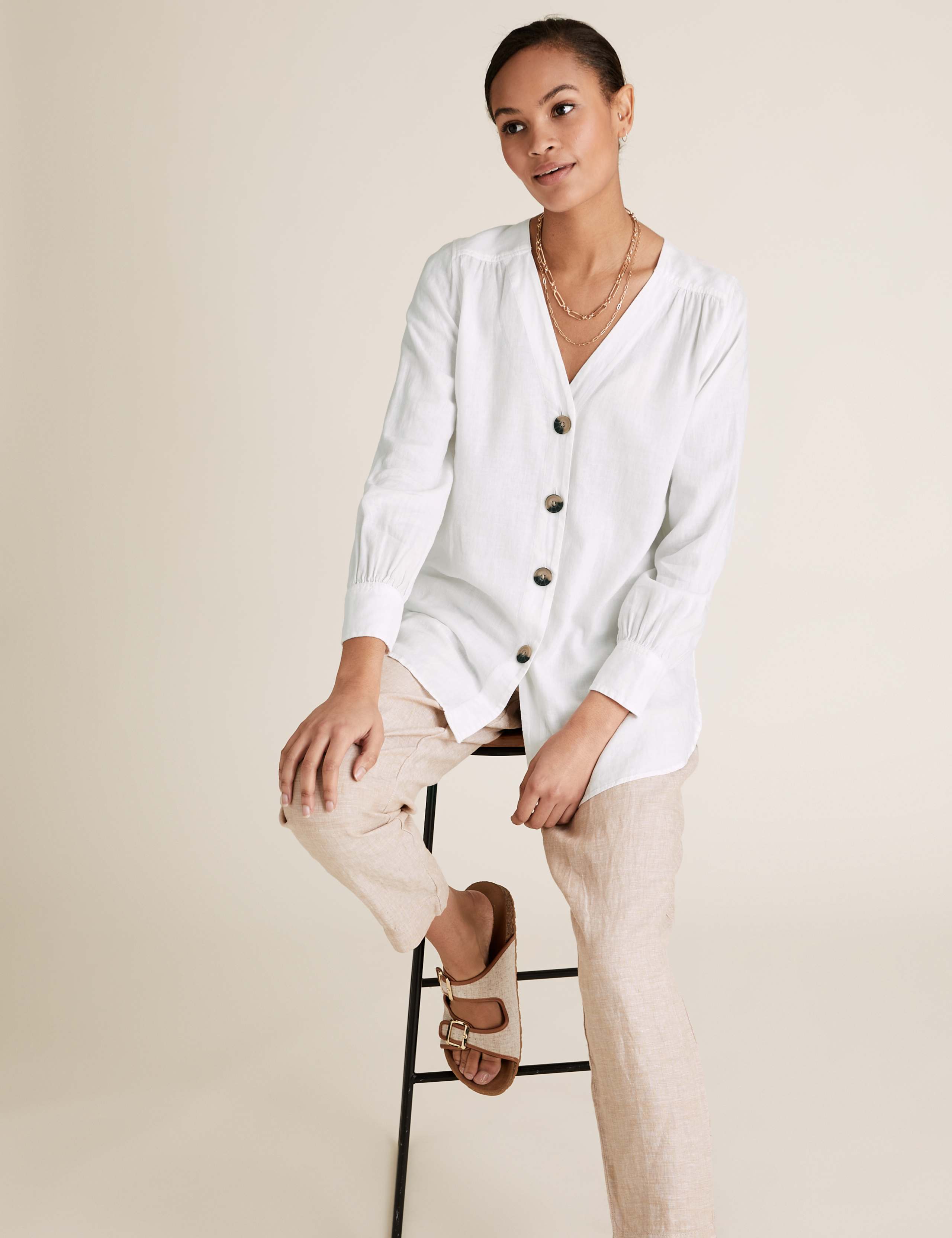 Linen V-Neck Button Through Tunic 3 of 5
