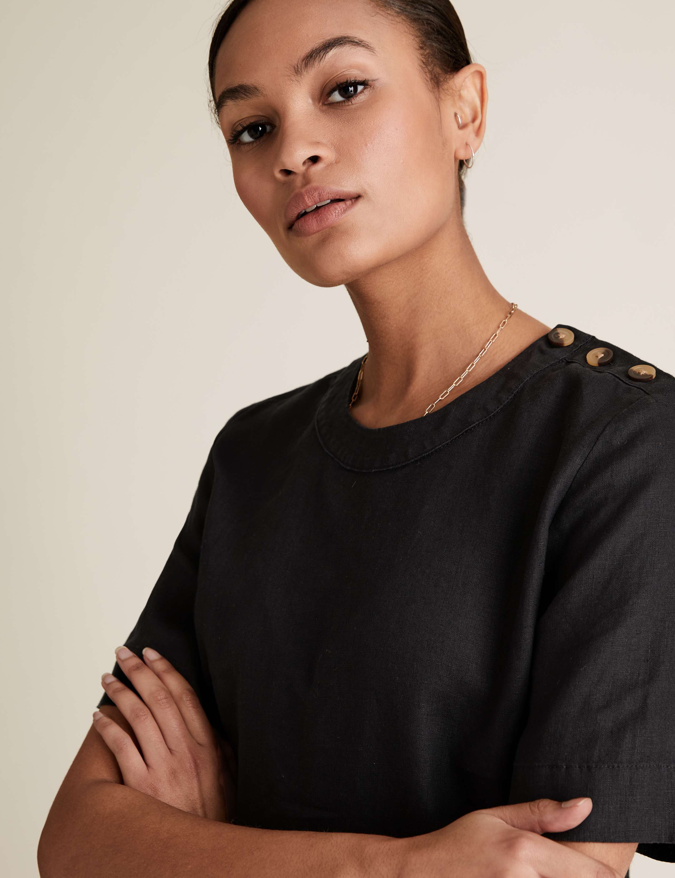 Pure Linen Button Detail Short Sleeve Top 3 of 4