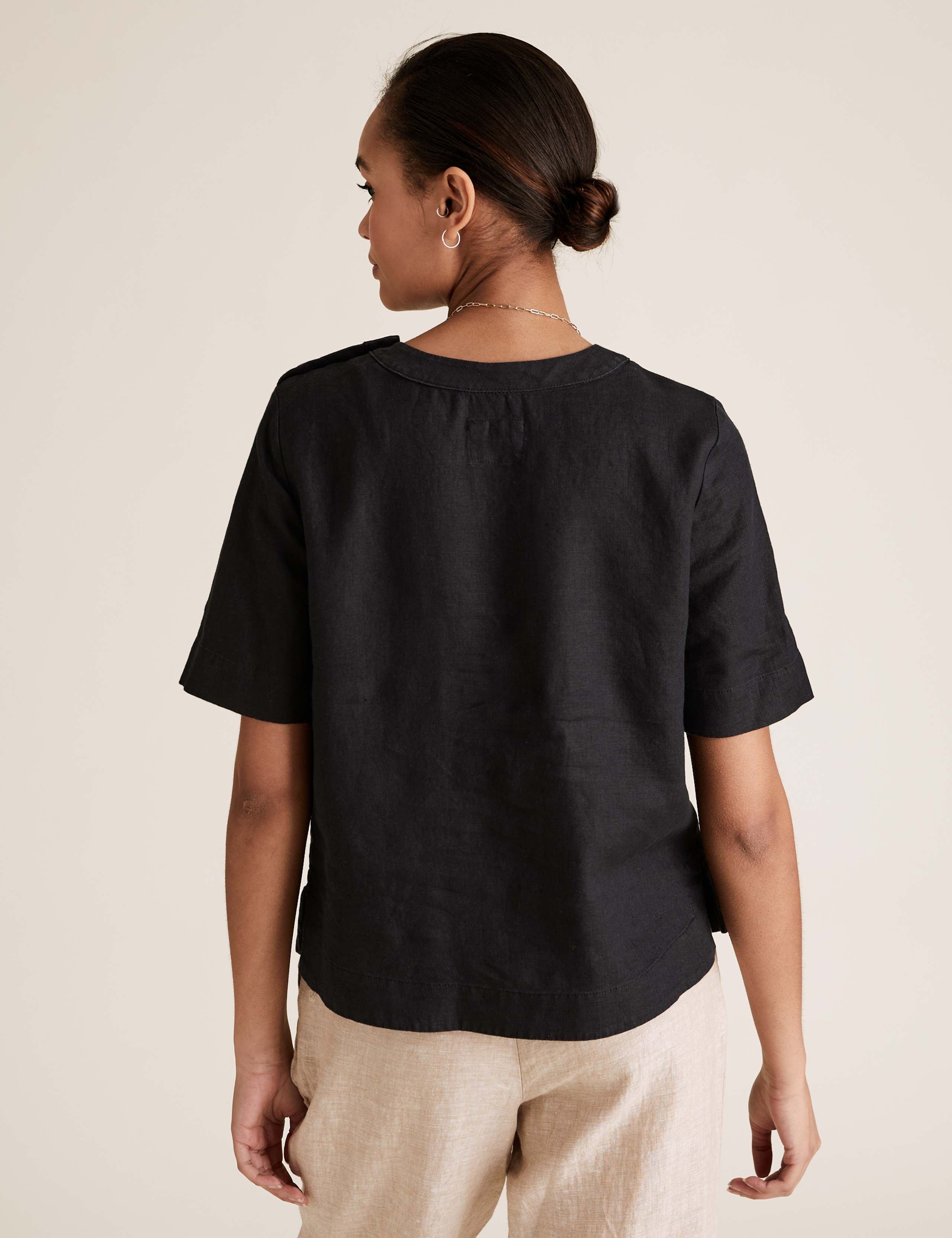 Pure Linen Button Detail Short Sleeve Top 4 of 4