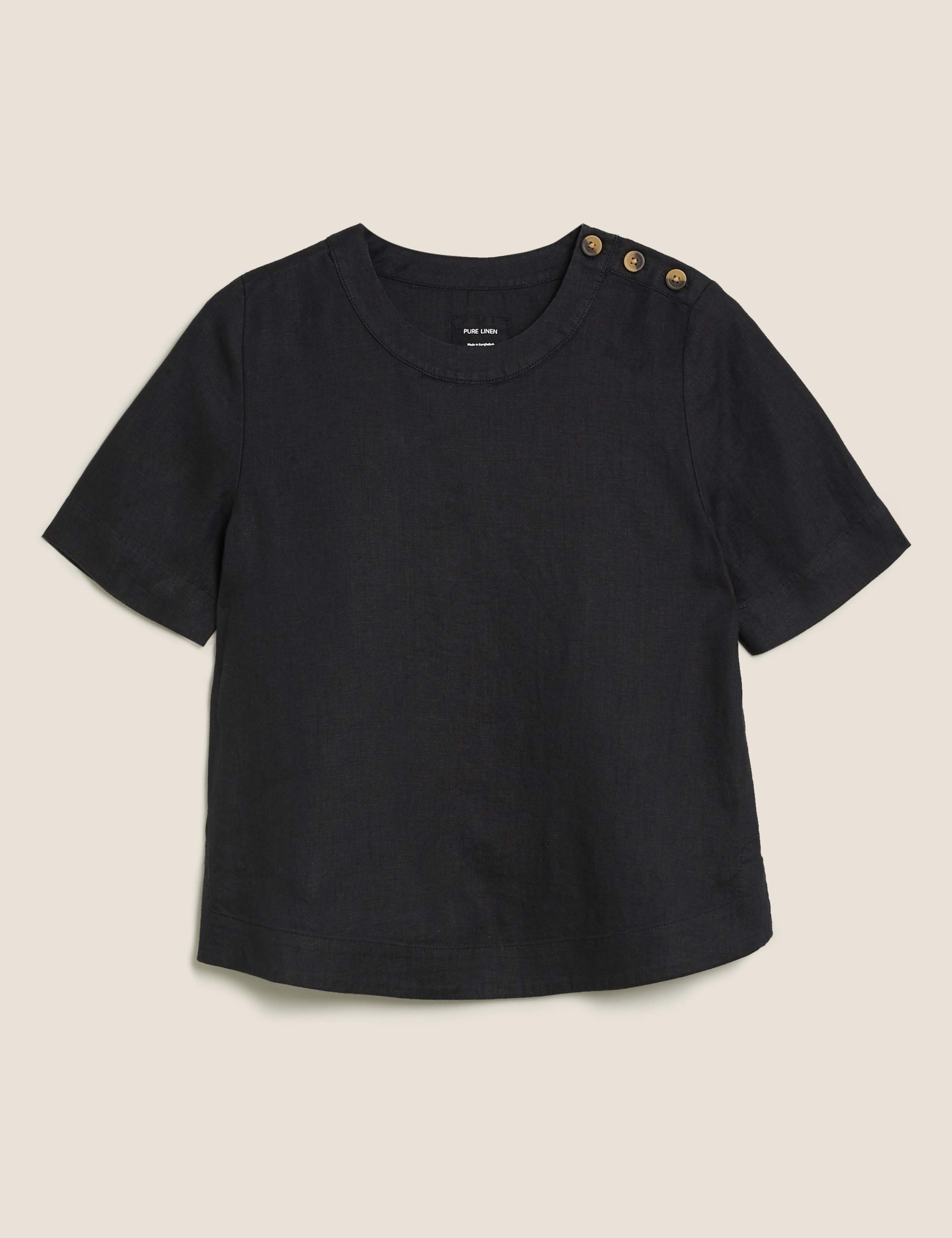 Pure Linen Button Detail Short Sleeve Top 2 of 4