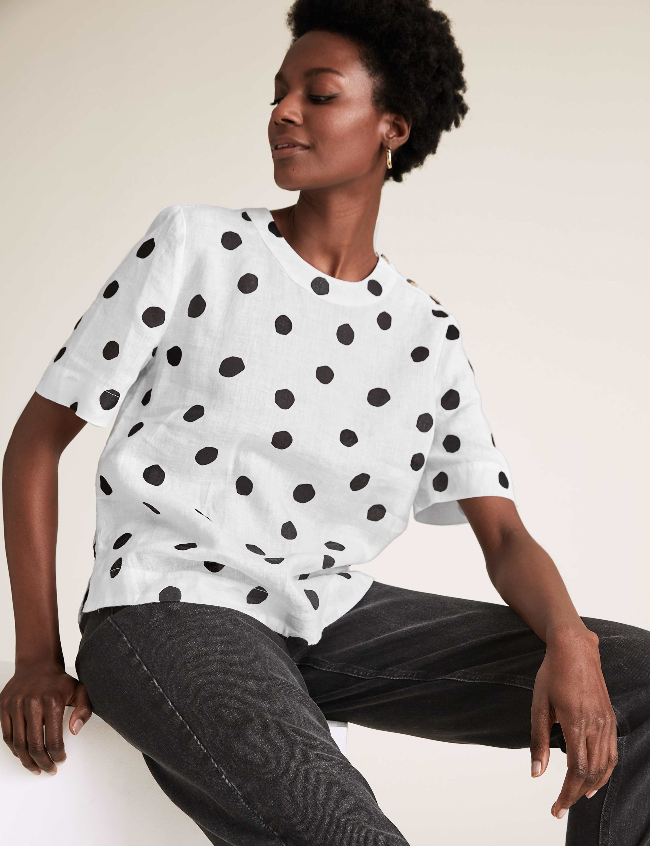 Pure Linen Polka Dot Short Sleeve Top 1 of 5