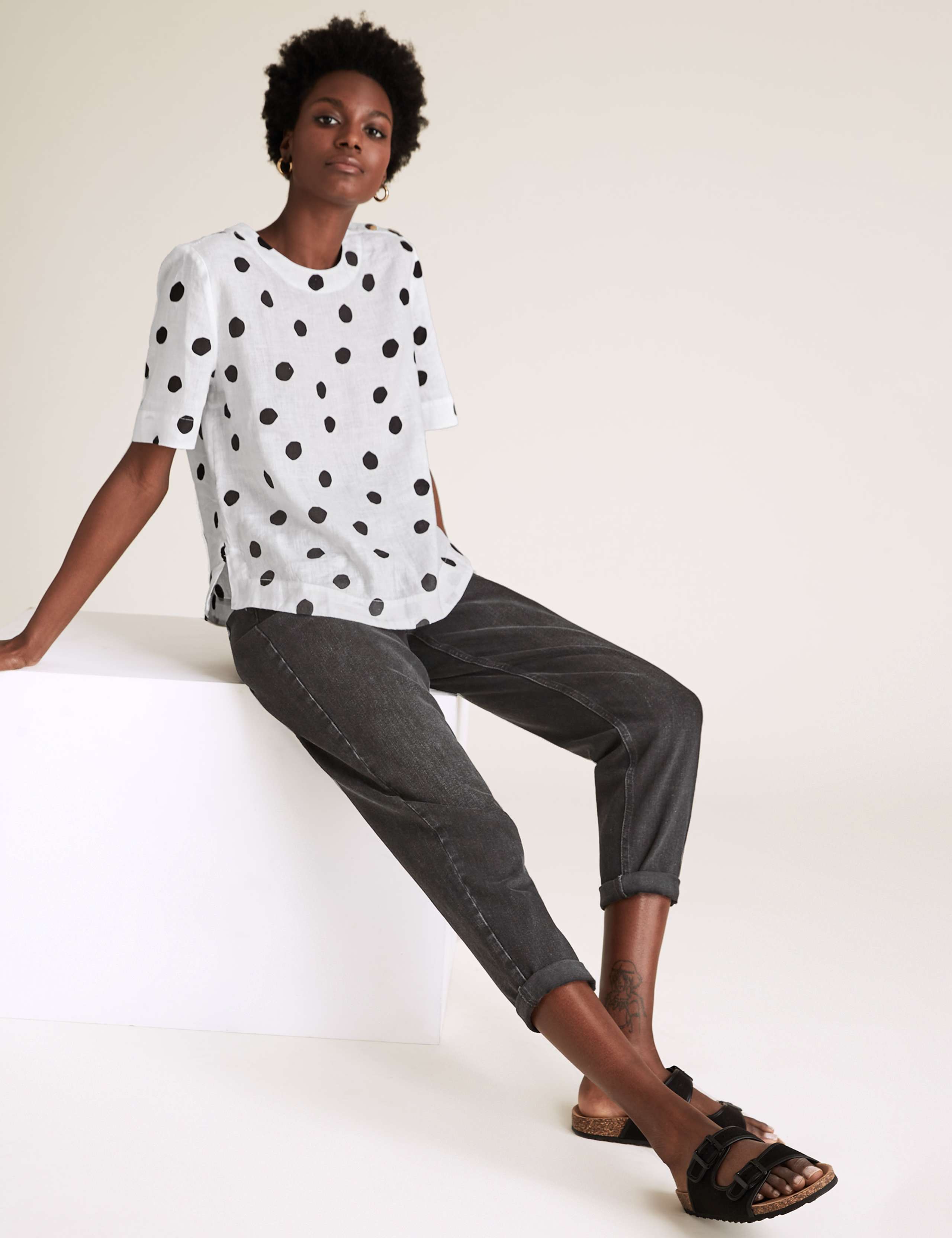 Pure Linen Polka Dot Short Sleeve Top 3 of 5