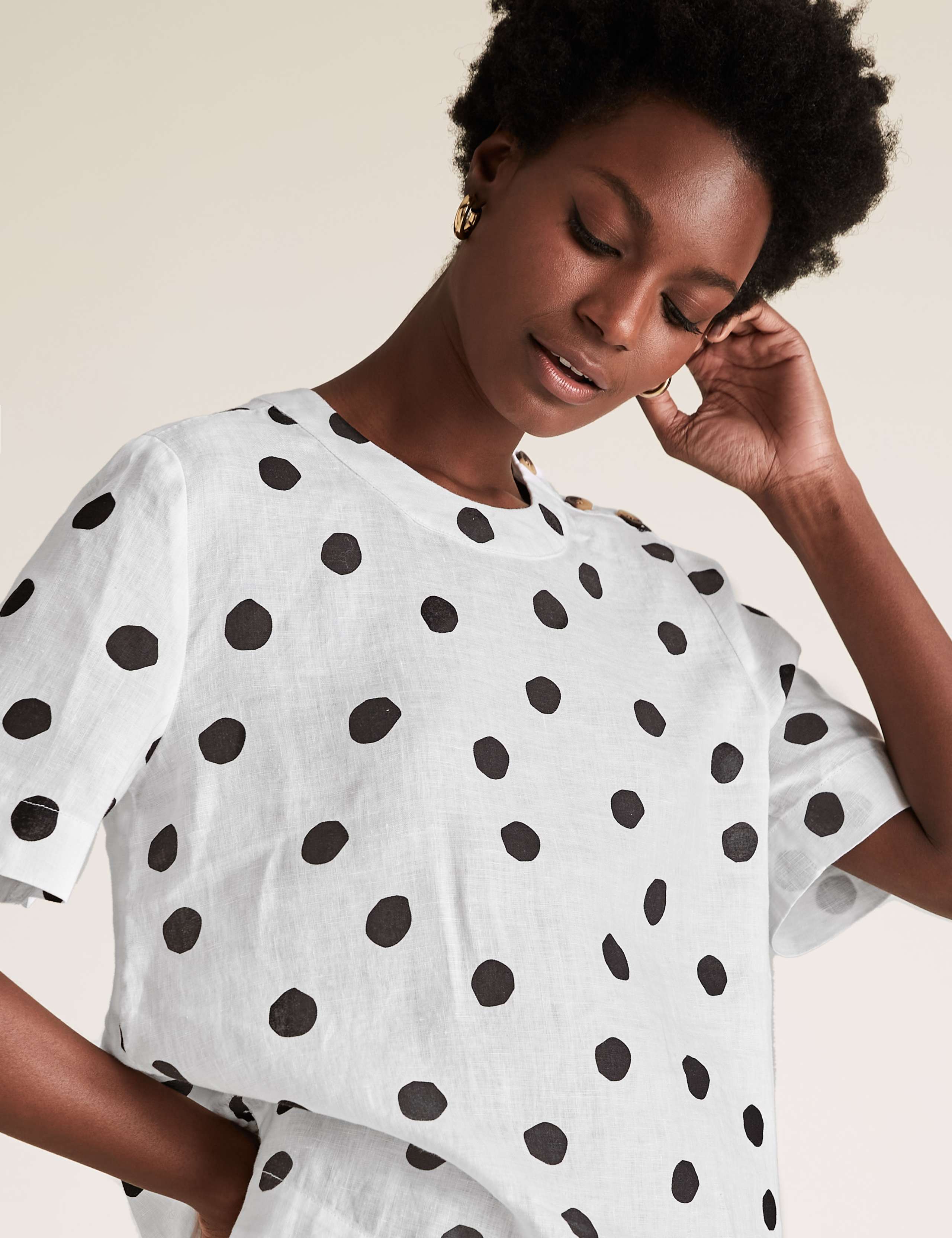 Pure Linen Polka Dot Short Sleeve Top 4 of 5