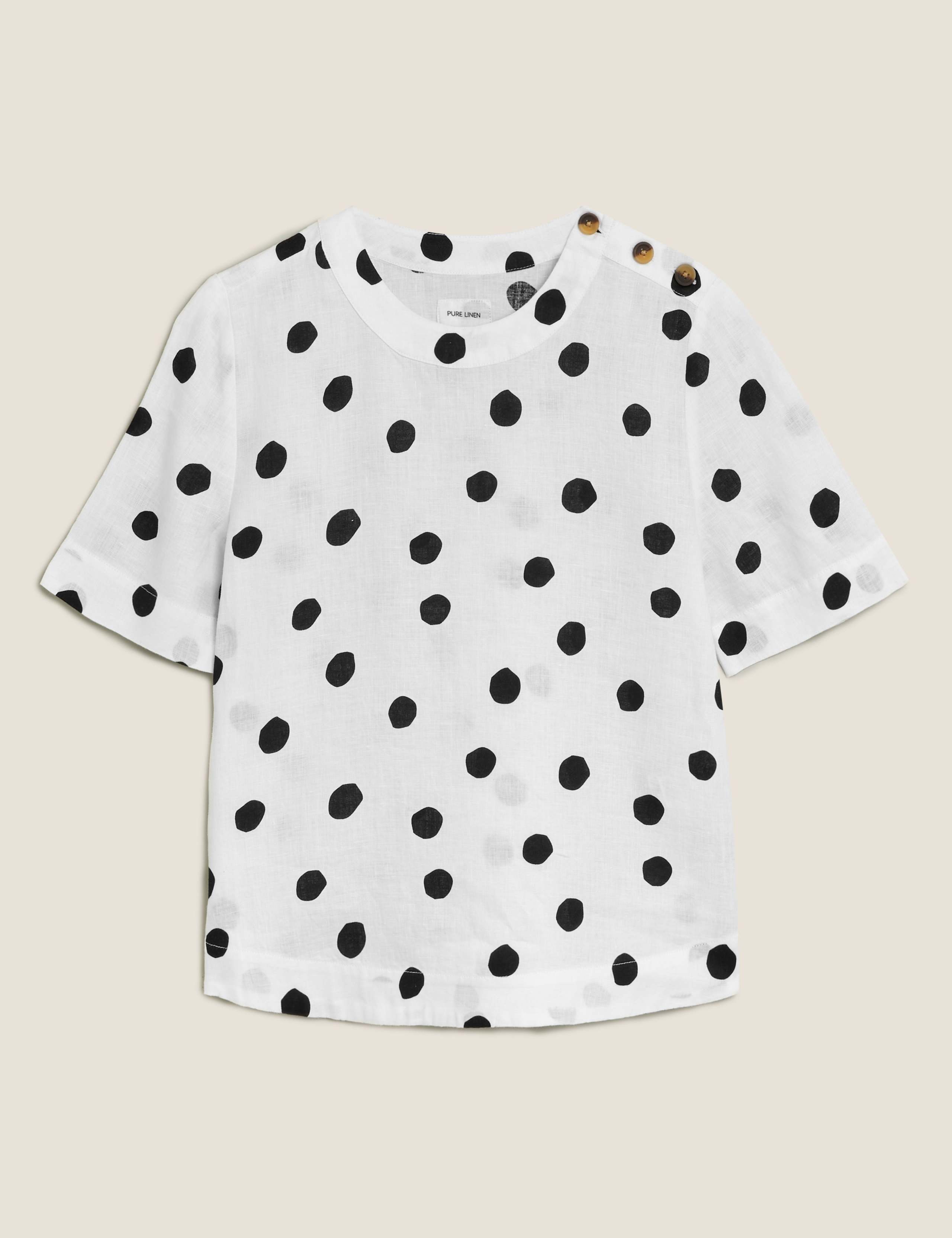 Pure Linen Polka Dot Short Sleeve Top 2 of 5