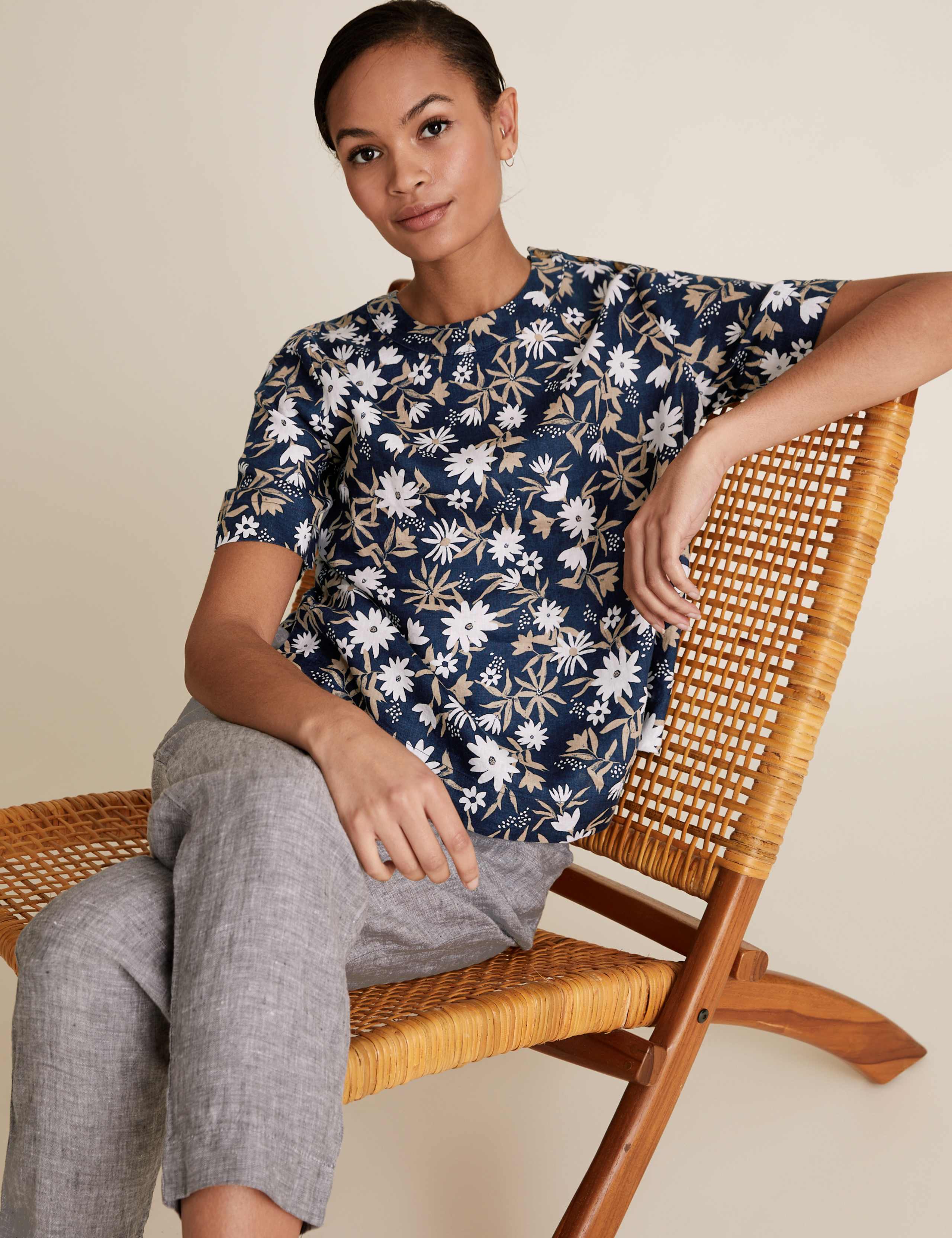Pure Linen Floral Short Sleeve Top 5 of 5