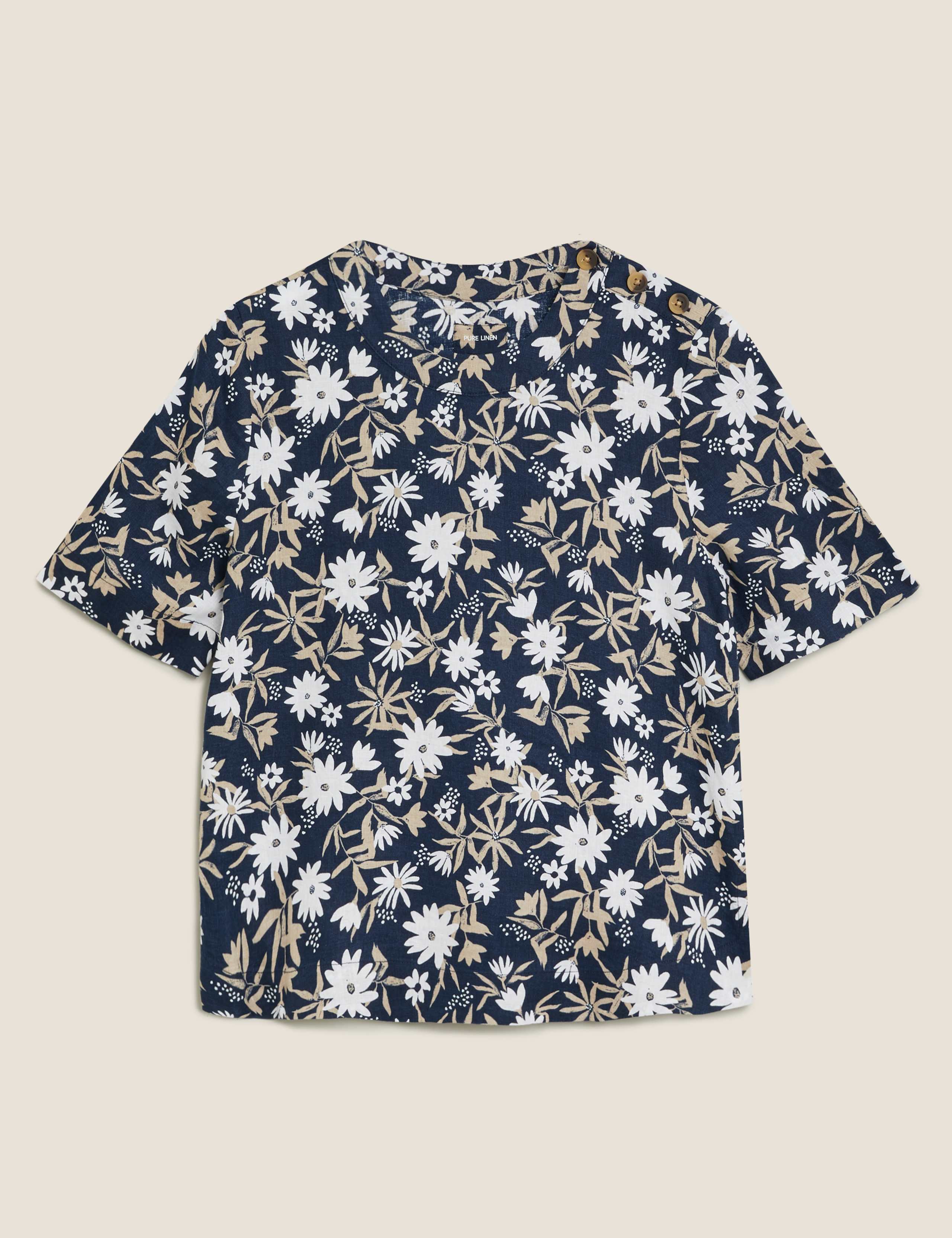 Pure Linen Floral Short Sleeve Top 2 of 5