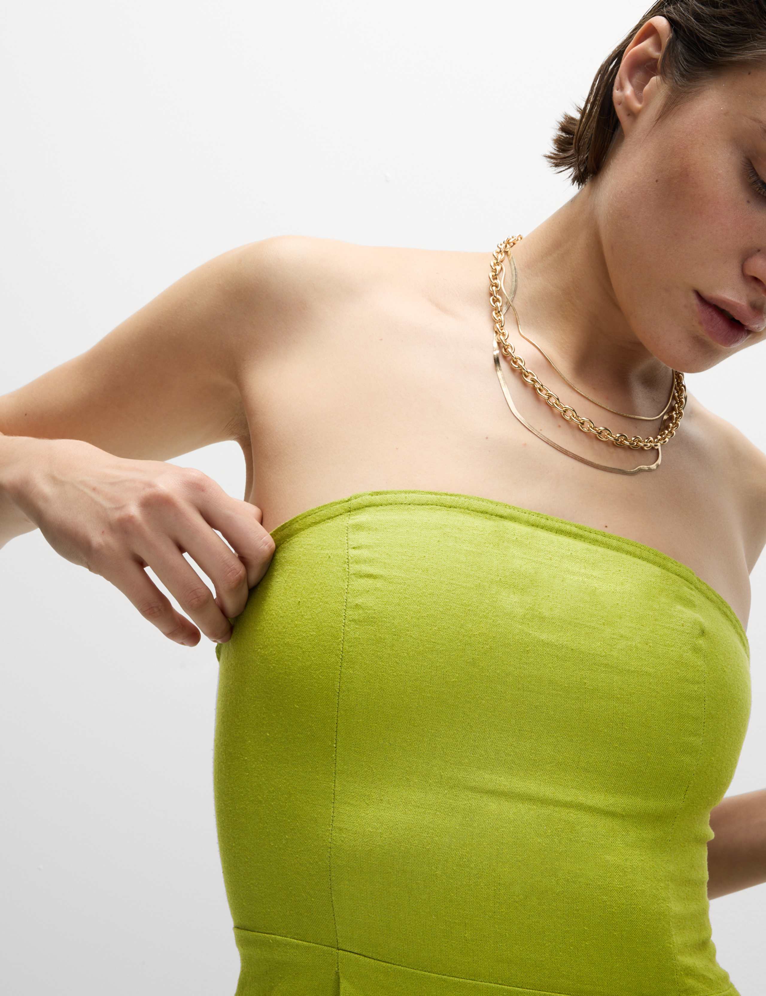 Linen Rich Bandeau Pleat Detail Midaxi Shift Dress 1 of 5