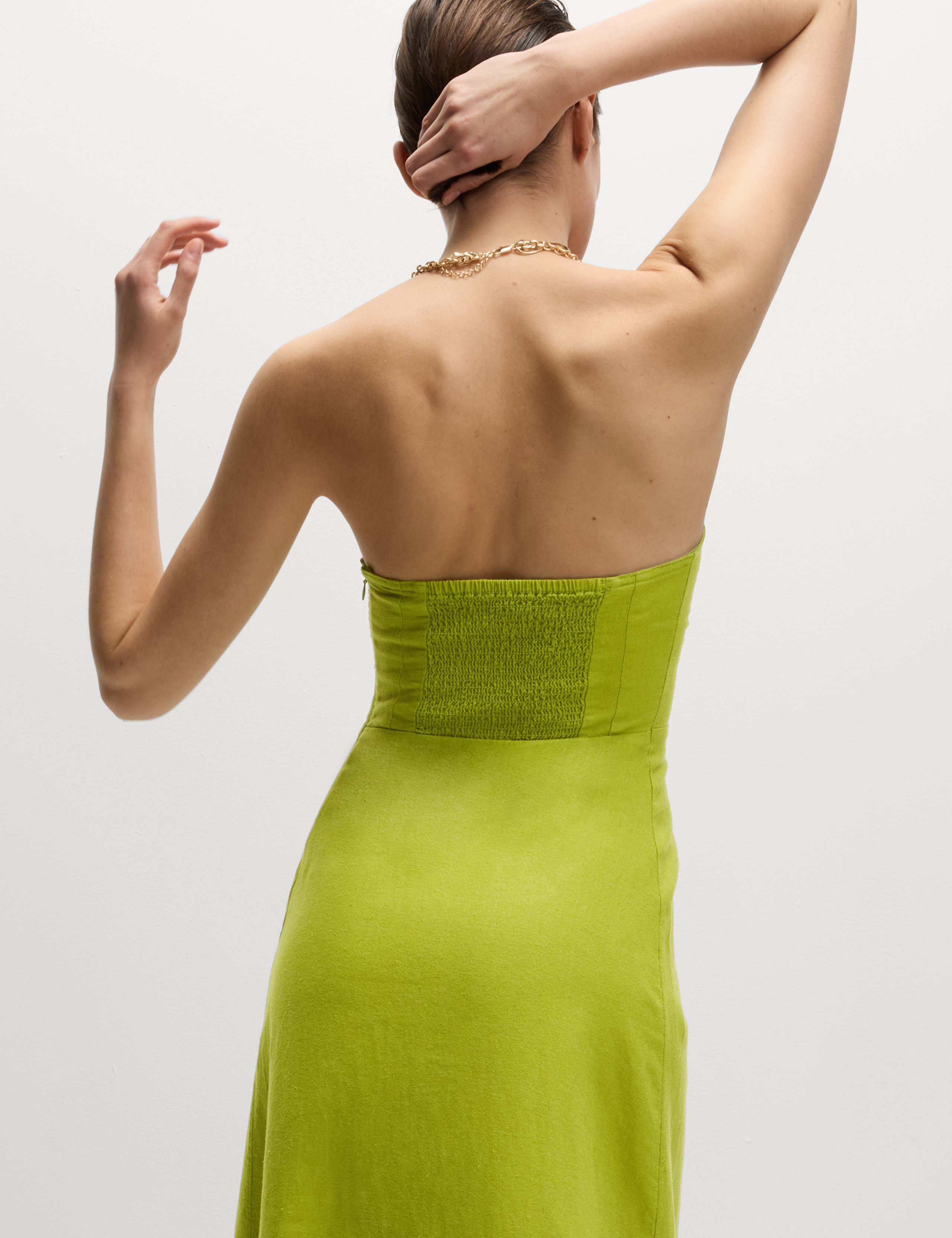 Linen Rich Bandeau Pleat Detail Midaxi Shift Dress 3 of 5