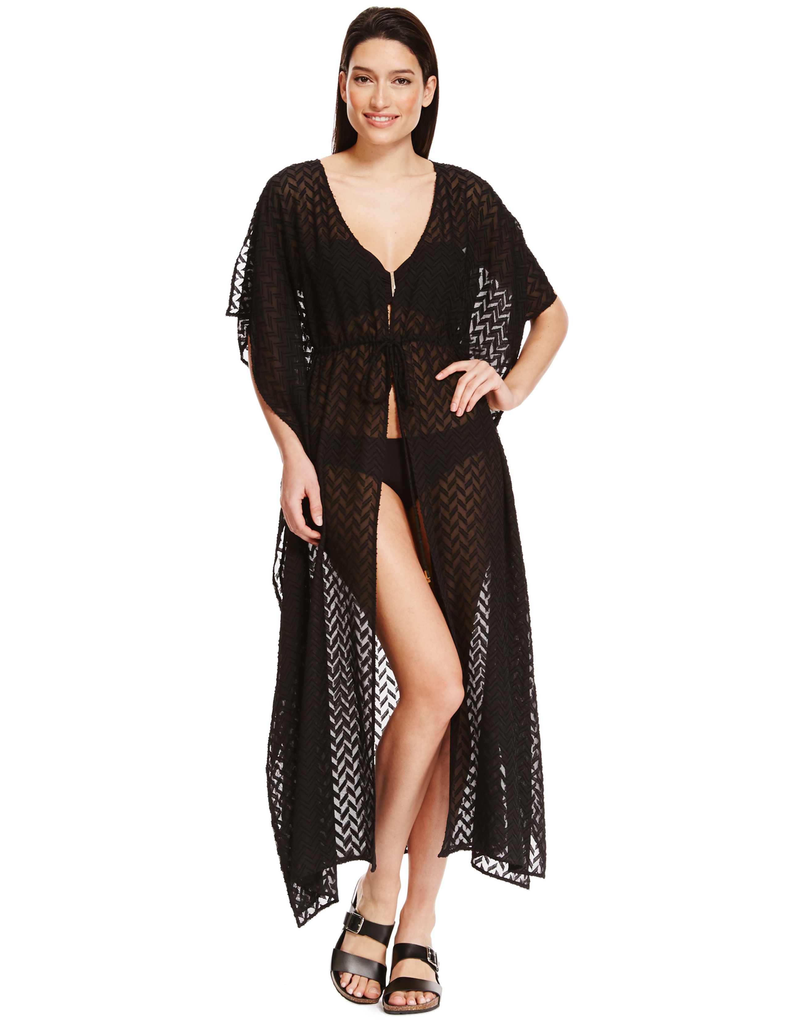 Front Tie Textured Maxi Kimono Wrap 1 of 3