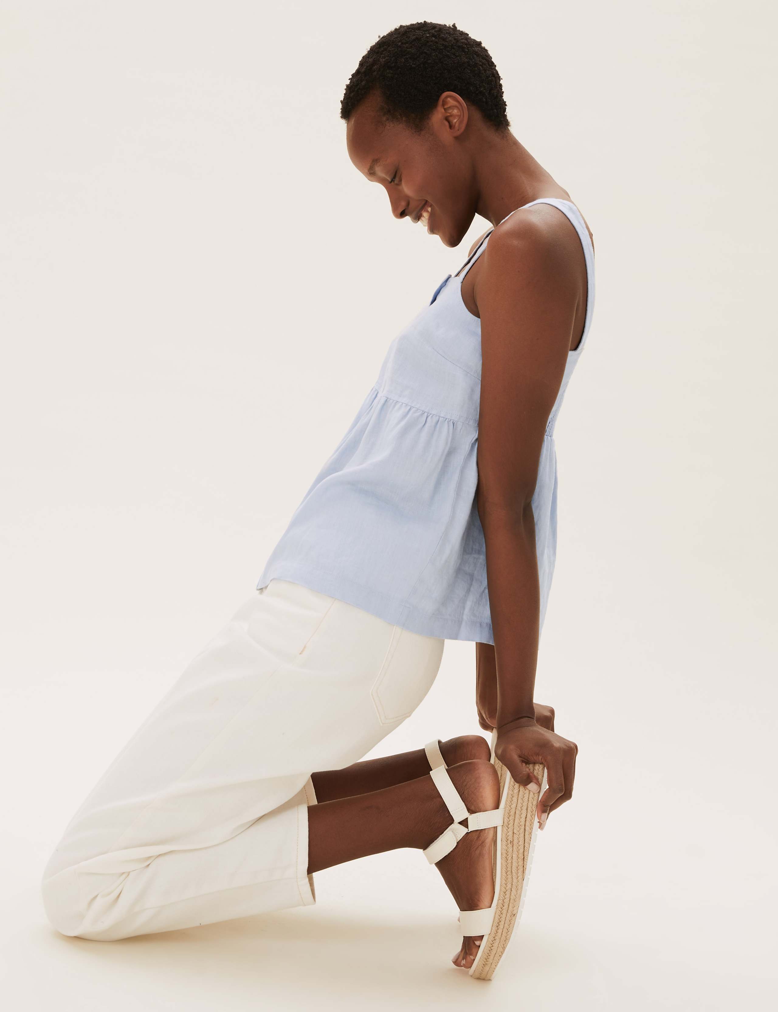 Pure Linen Button Detail Cami Top 1 of 5