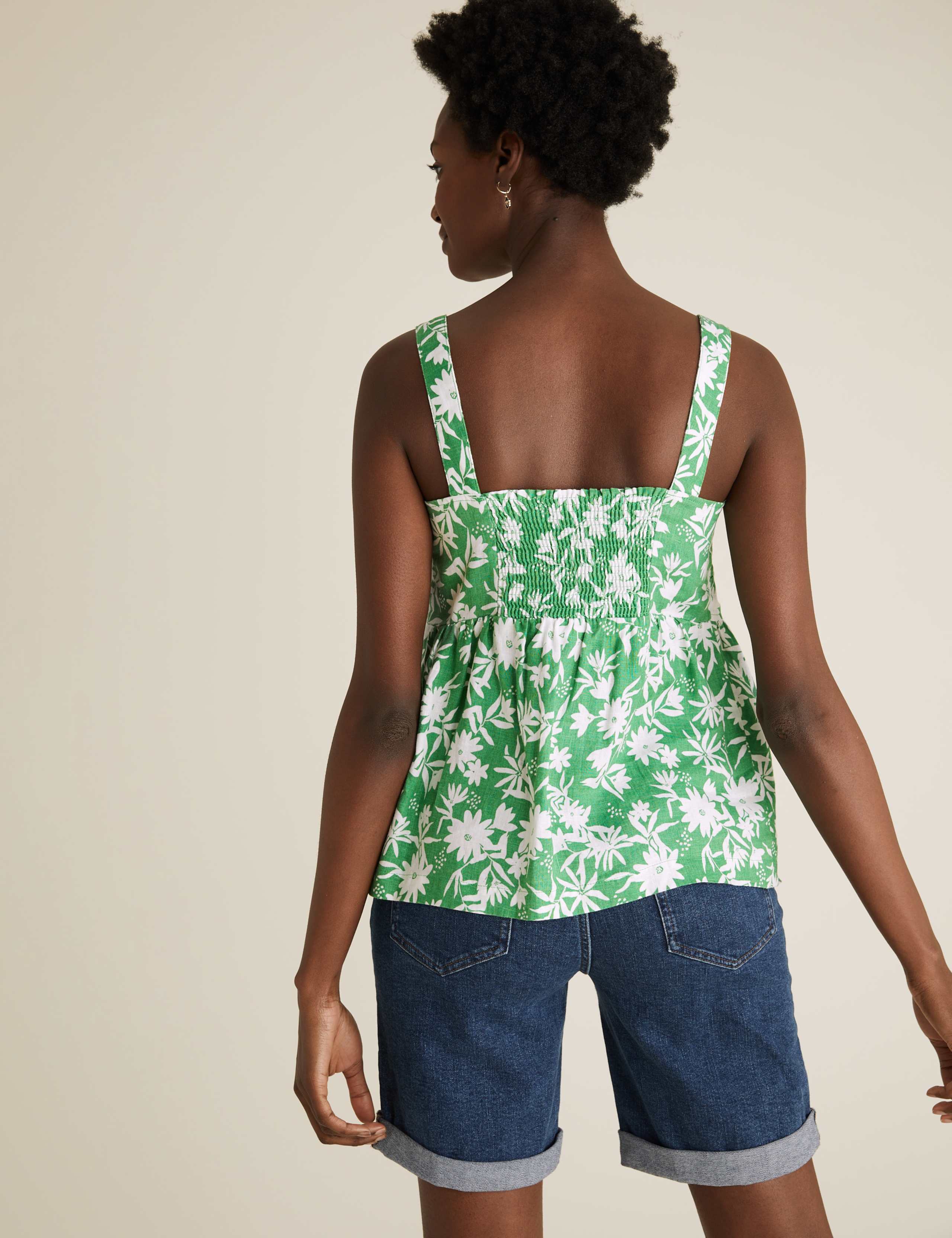Pure Linen Floral Button Detail Cami Top 5 of 5