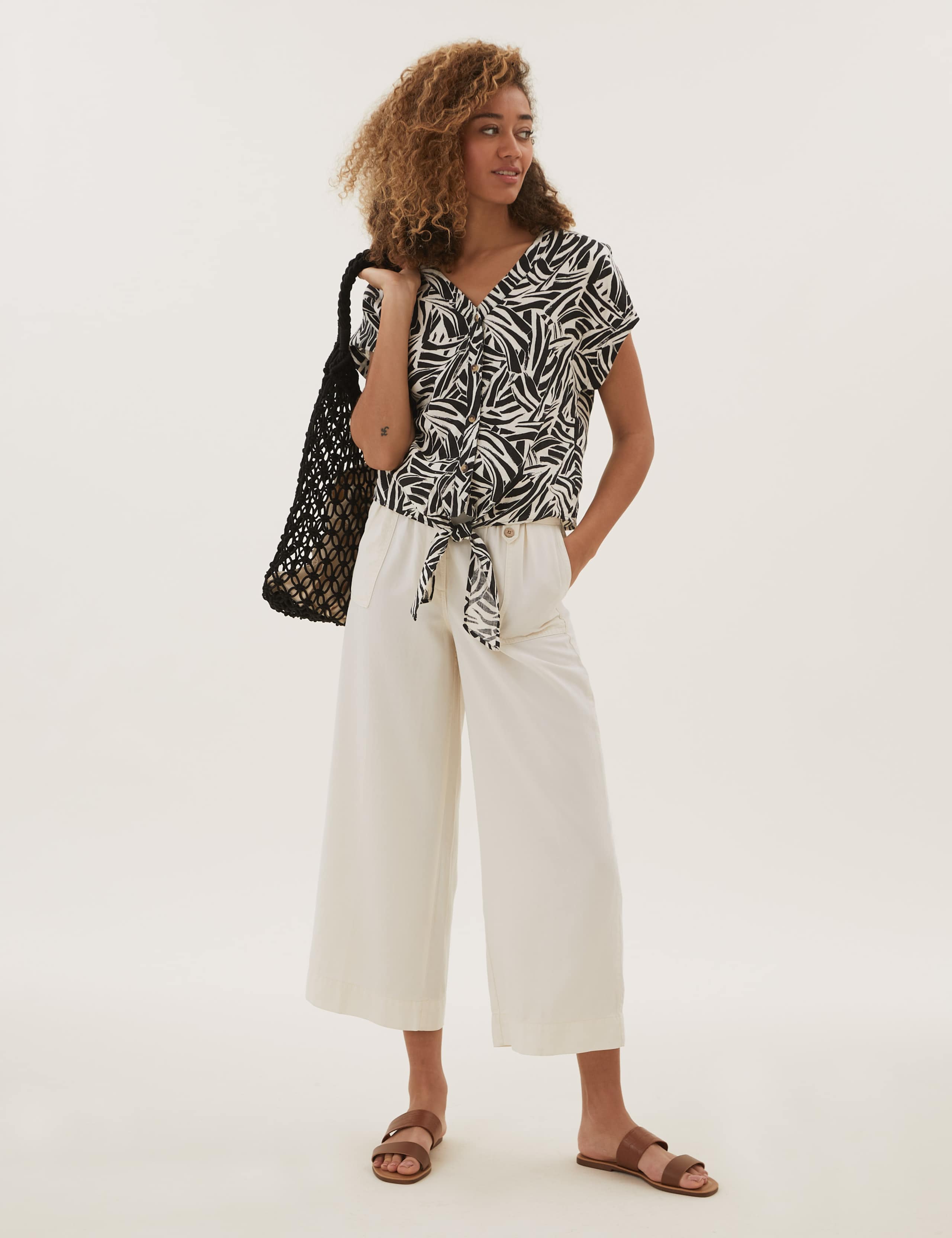 Pure Linen Animal Print Tie Front Top 3 of 4