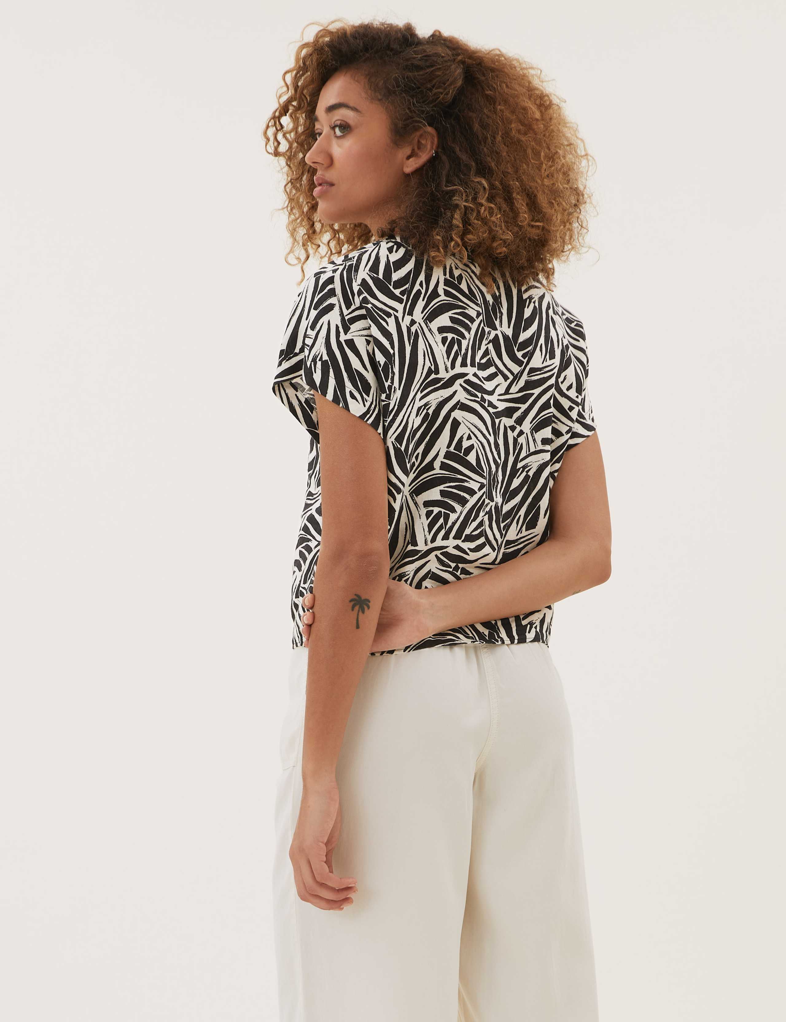 Pure Linen Animal Print Tie Front Top 4 of 4