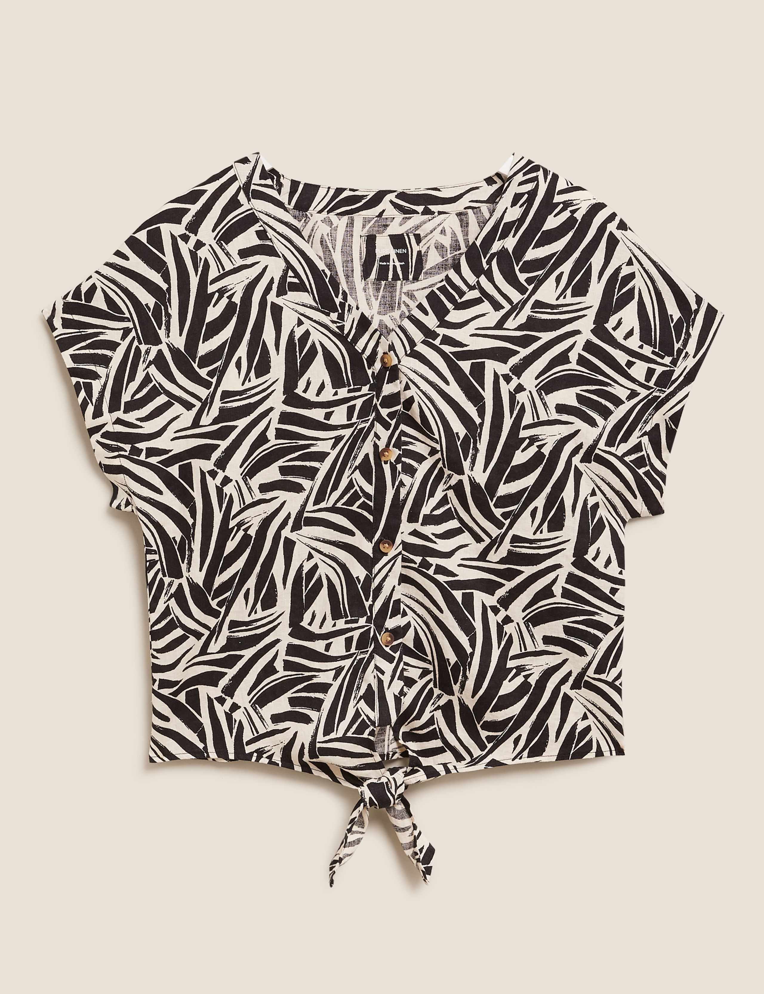 Pure Linen Animal Print Tie Front Top 2 of 4