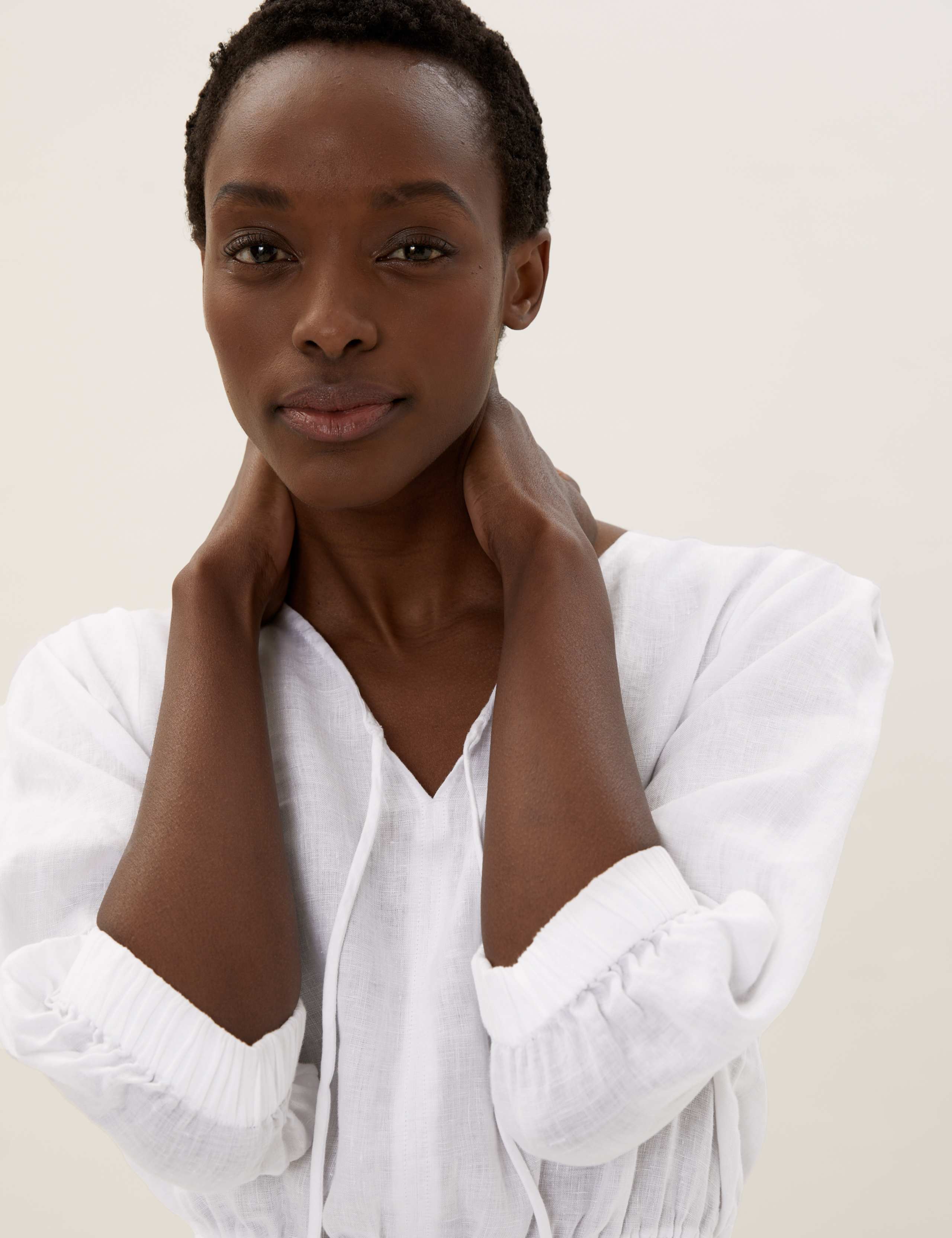 Pure Linen V-Neck 3/4 Sleeve Peplum Top 5 of 6