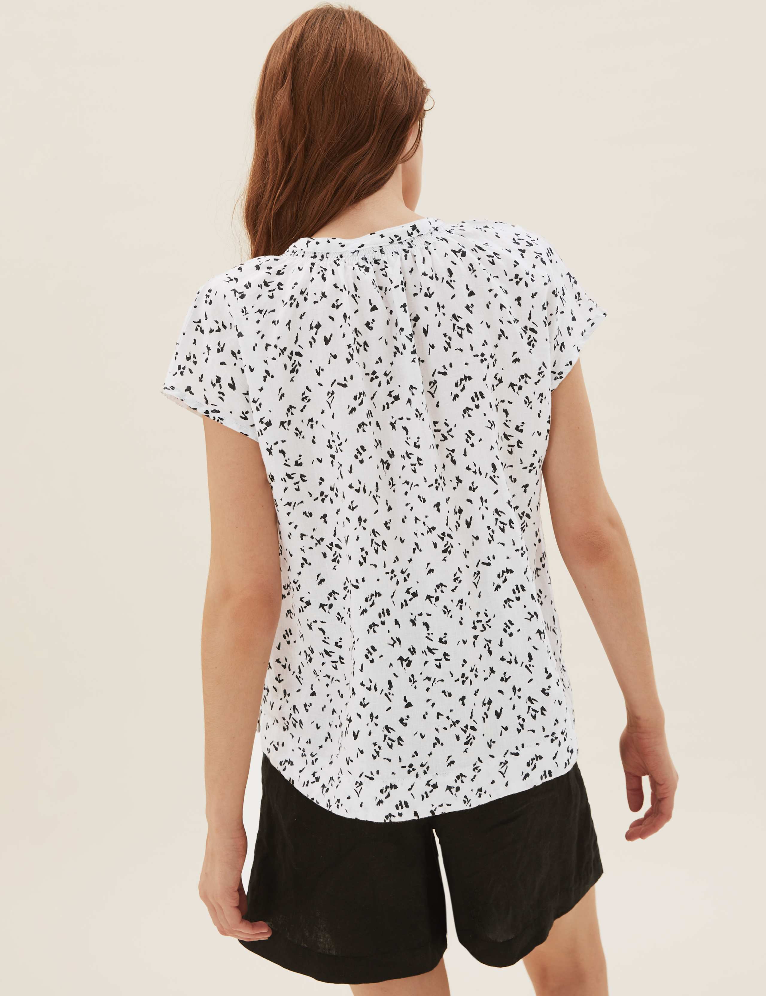 Pure Linen Printed Tie Neck Shell Top 4 of 5