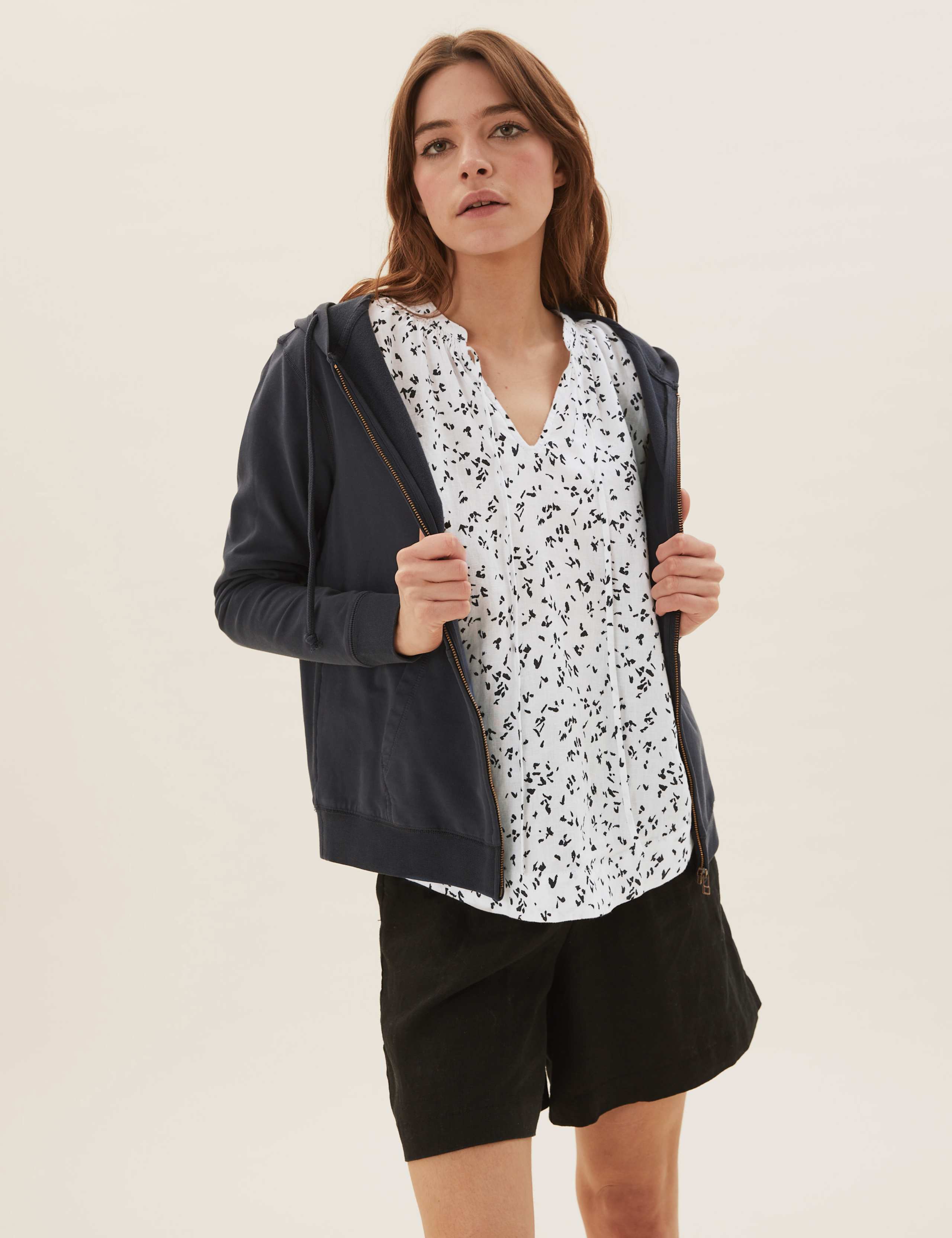 Pure Linen Printed Tie Neck Shell Top 5 of 5